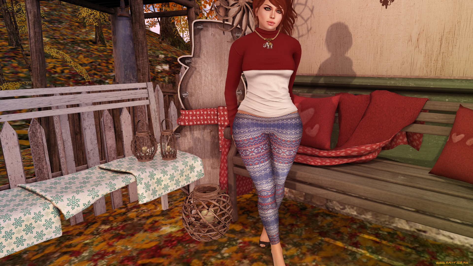 3д, графика, люди, , people, девушка, взгляд, фон, рыжая, интерьер