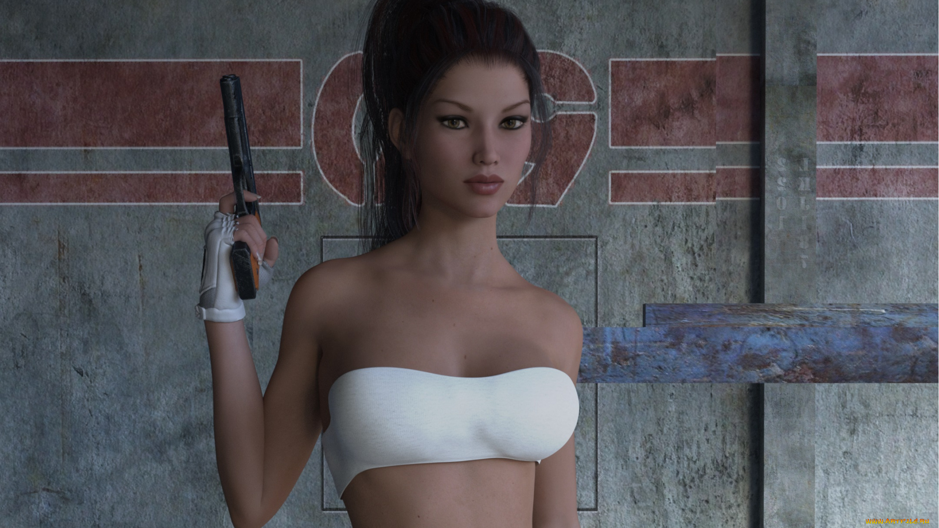 3д, графика, люди, , people, девушка, взгляд, фон, оружие