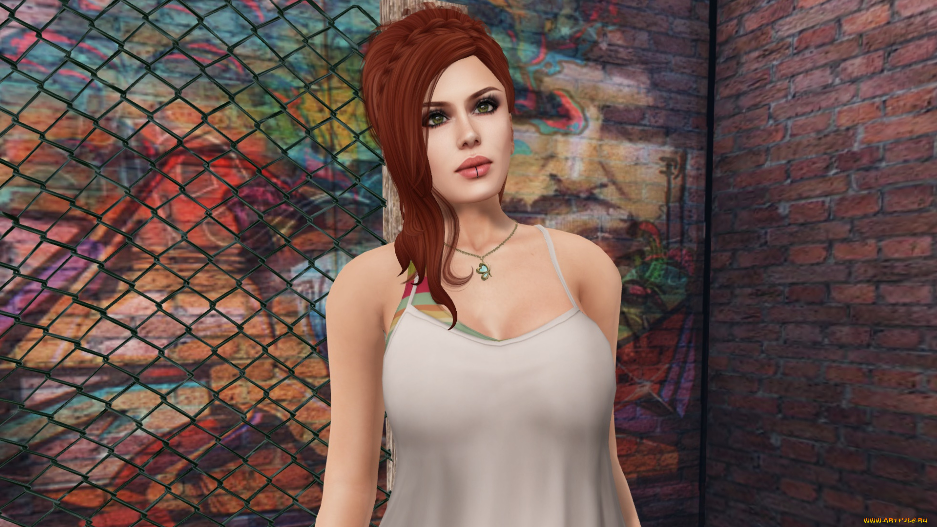 3д, графика, люди, , people, девушка, взгляд, фон, рыжая, интерьер
