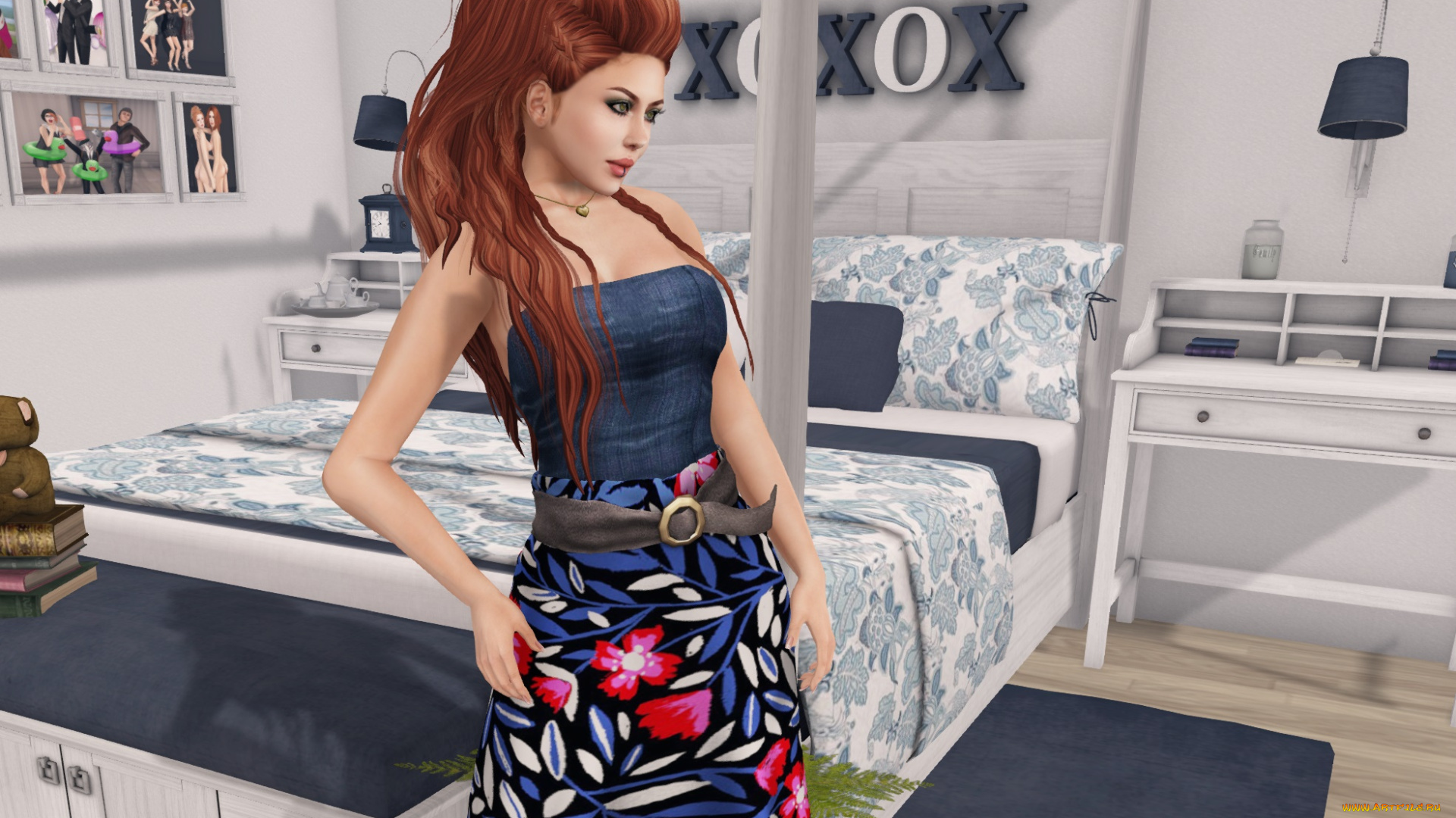 3д, графика, люди, , people, рыжая, девушка, фон, интерьер, взгляд