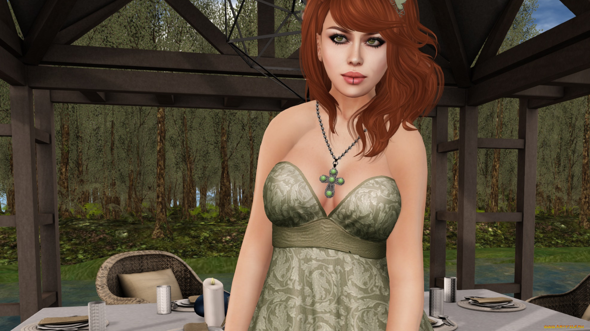 3д, графика, люди, , people, рыжая, фон, взгляд, девушка