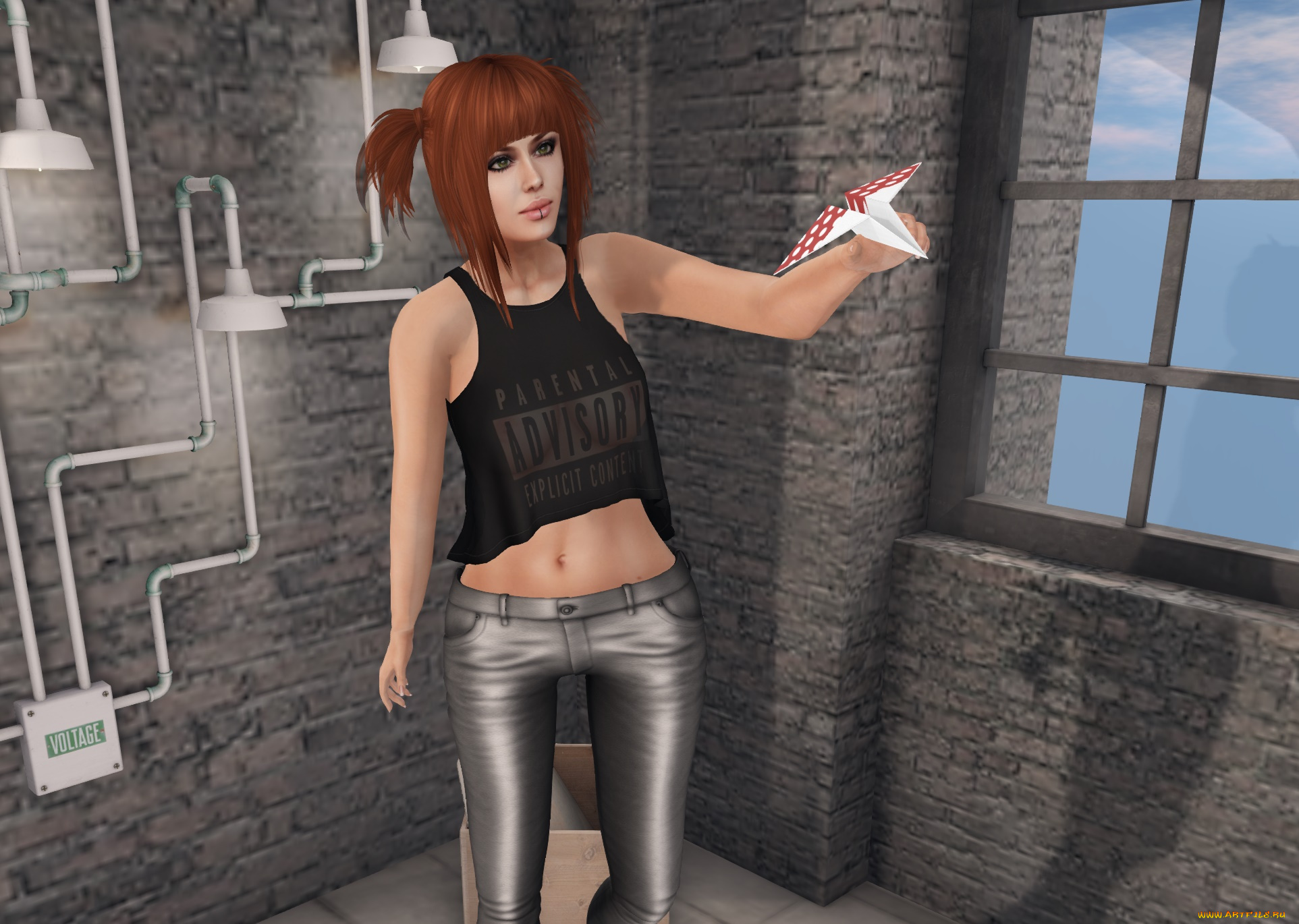 3д, графика, люди, , people, девушка, фон, взгляд, интерьер, рыжая