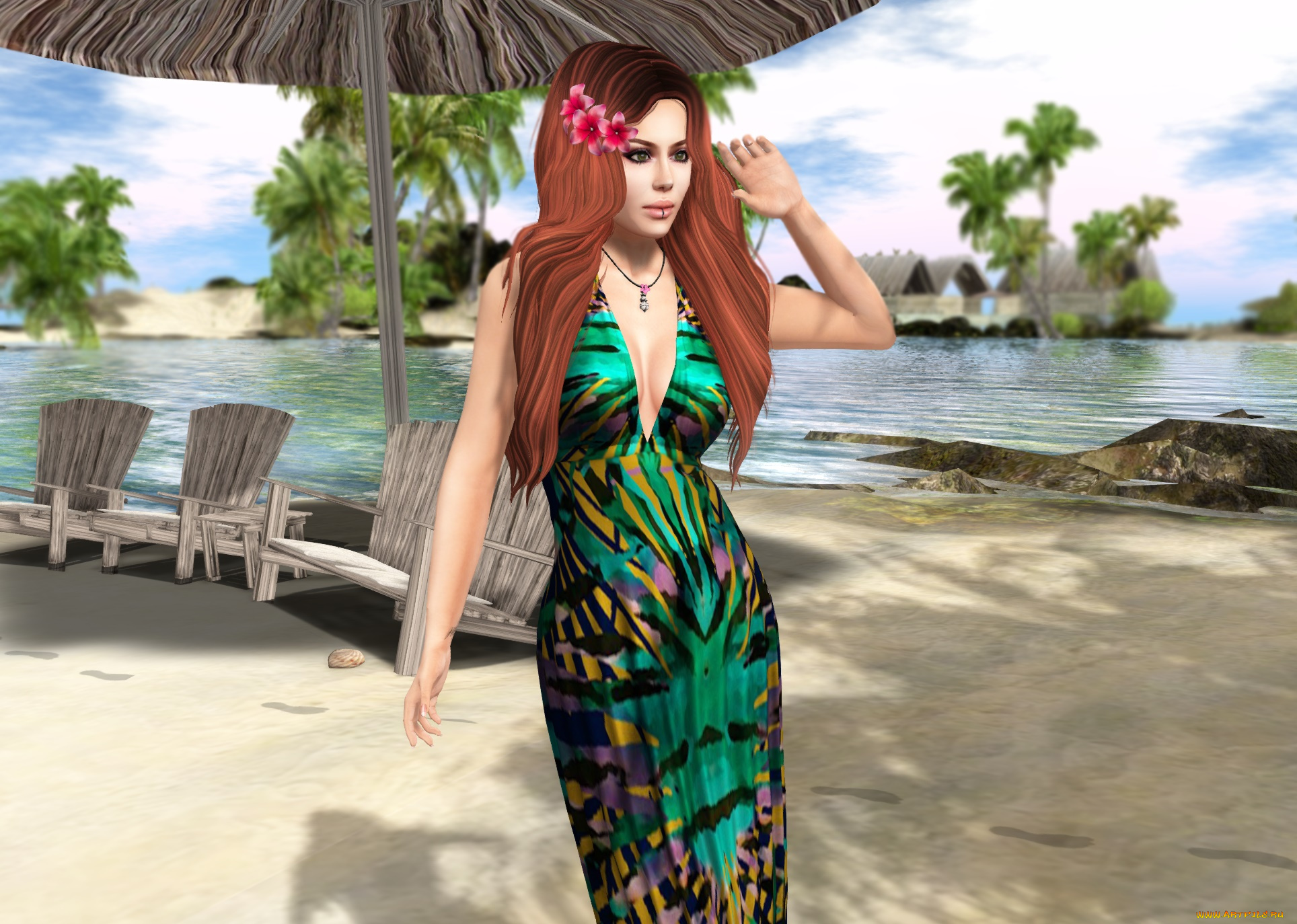 3д, графика, люди, , people, девушка, взгляд, фон, рыжая