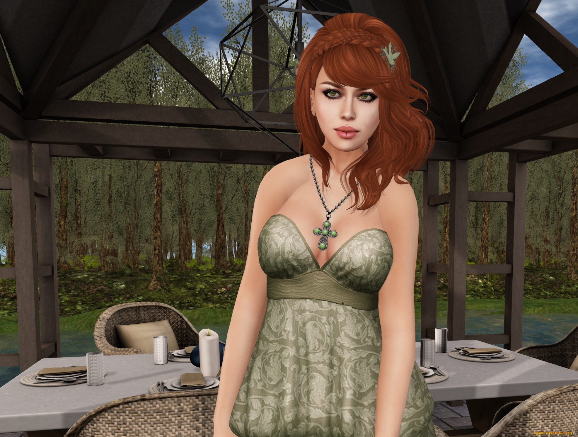 3д, графика, люди, , people, рыжая, фон, взгляд, девушка