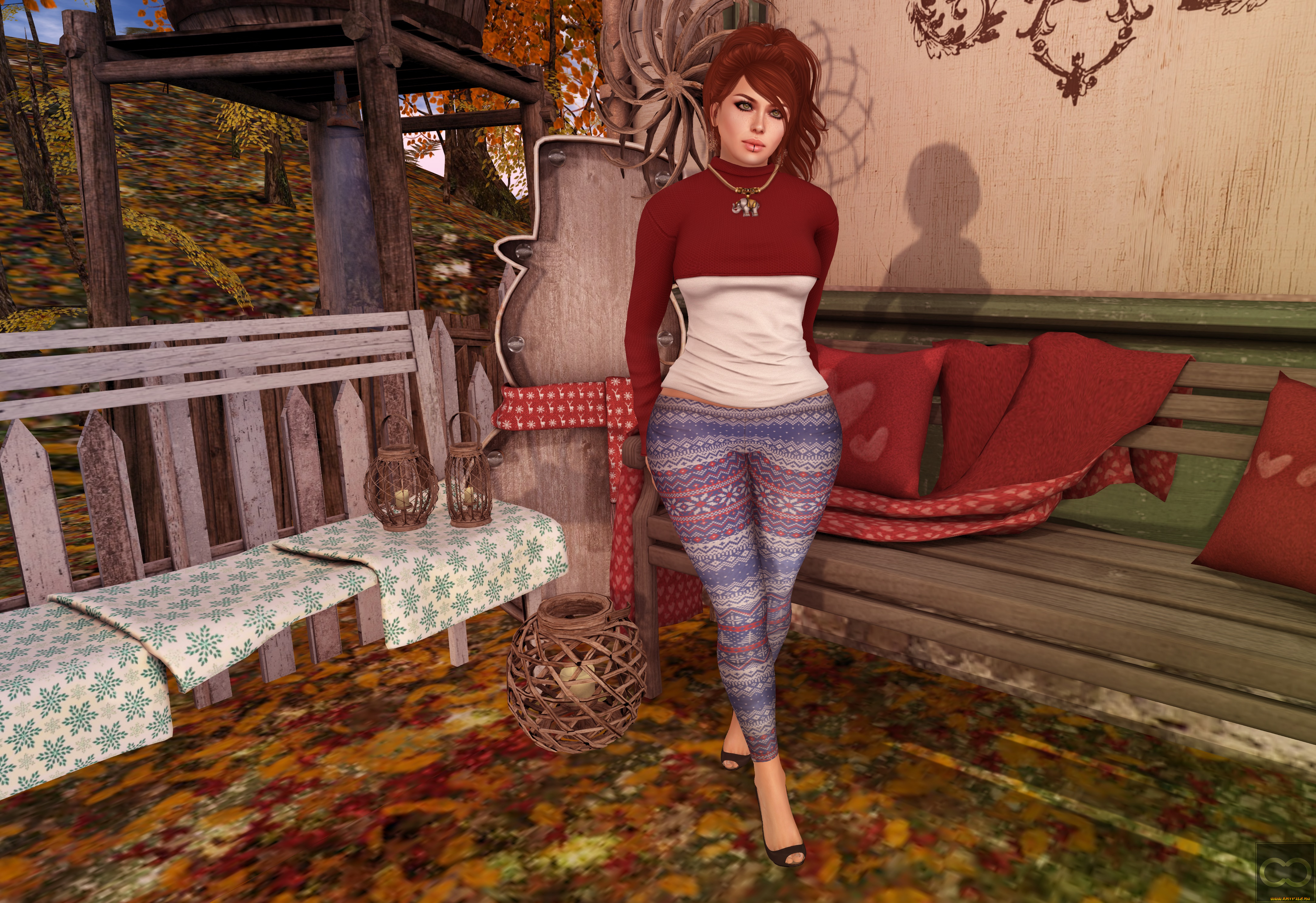 3д, графика, люди, , people, девушка, взгляд, фон, рыжая, интерьер