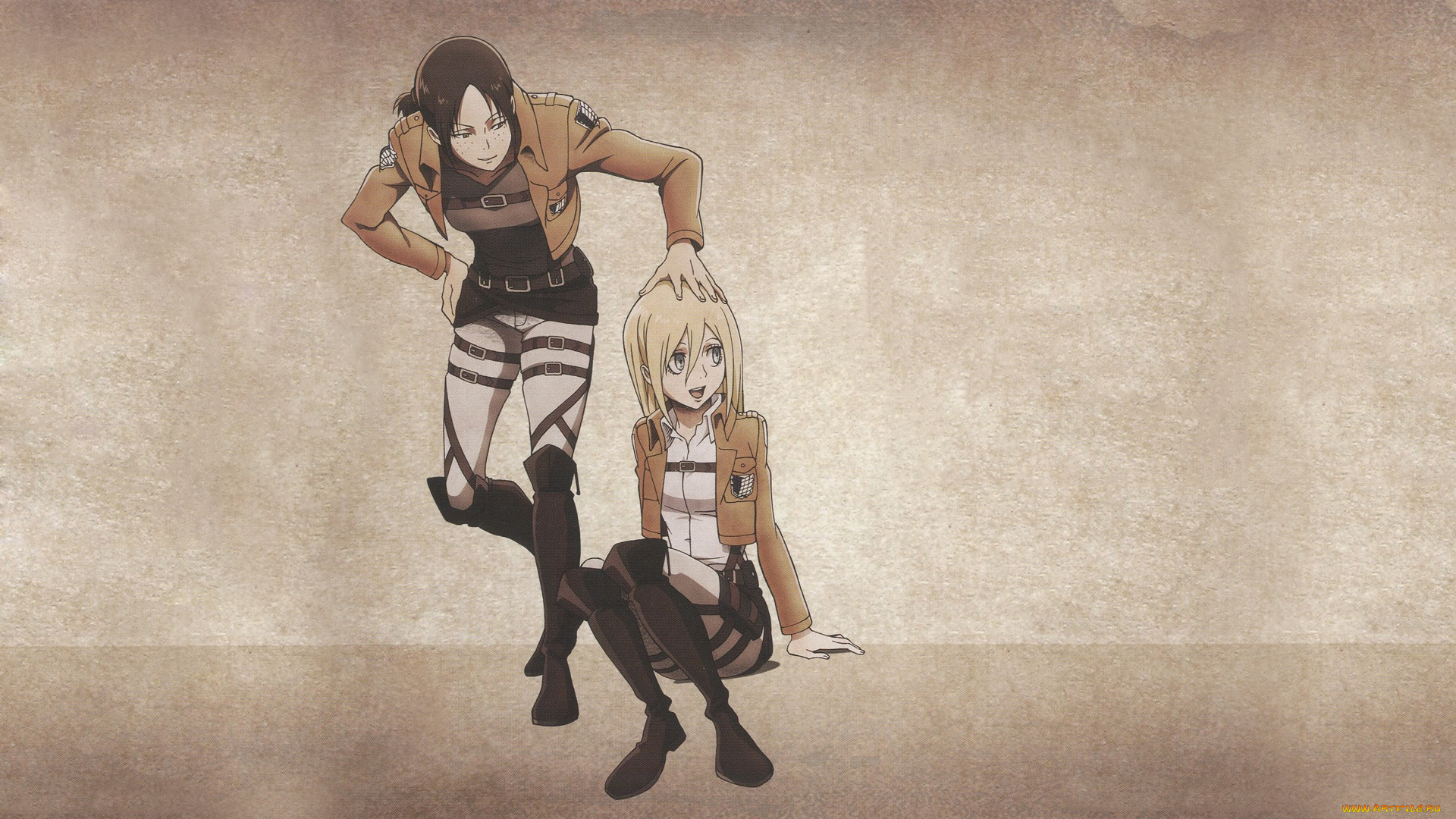 аниме, shingeki, no, kyojin, девушка, взгляд, фон