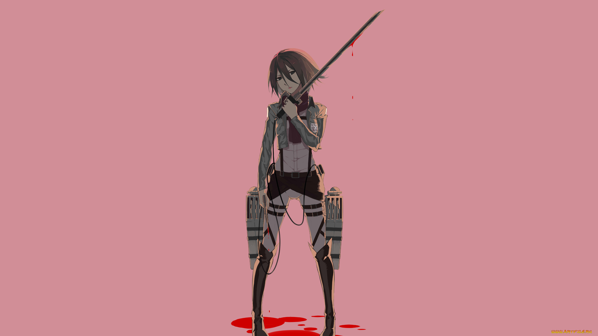 аниме, shingeki, no, kyojin, девушка, взгляд, фон