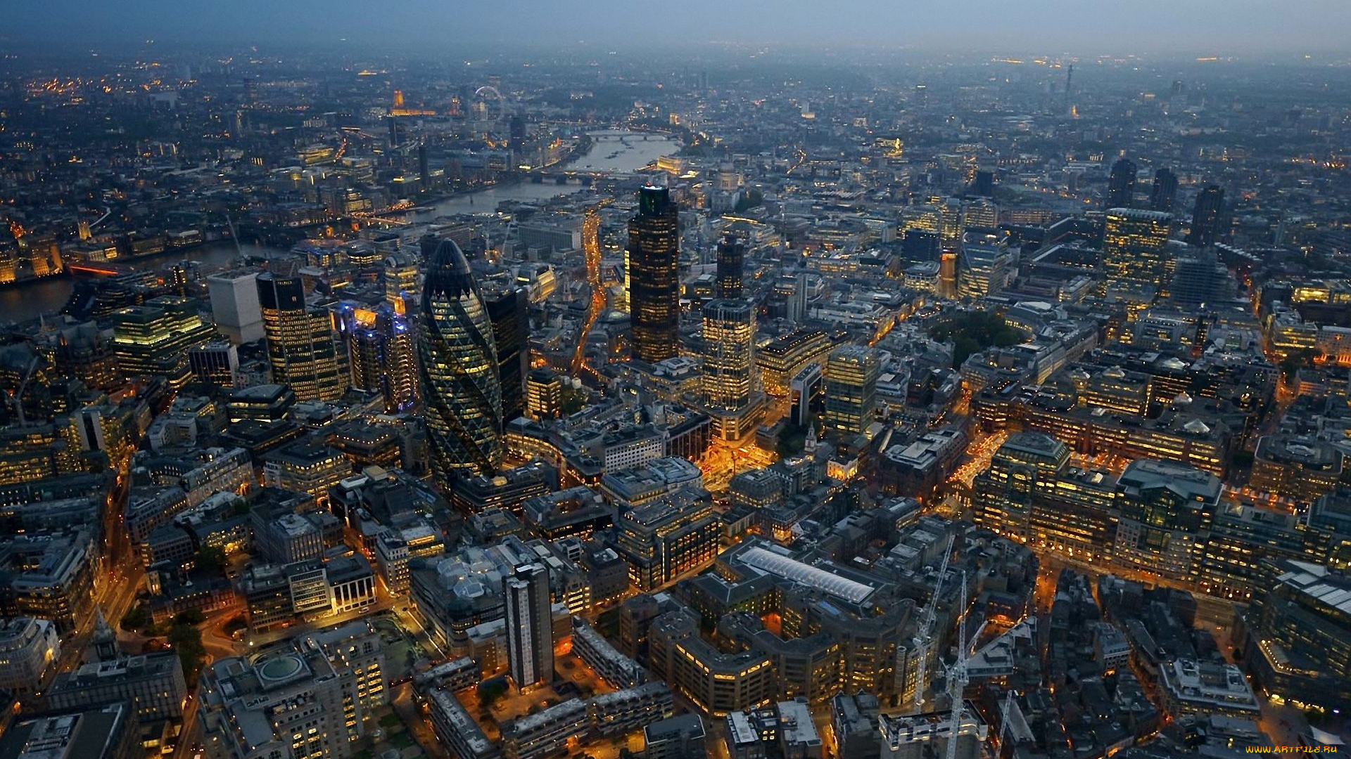 города, лондон, , великобритания, город, панорама, огни, река, темза