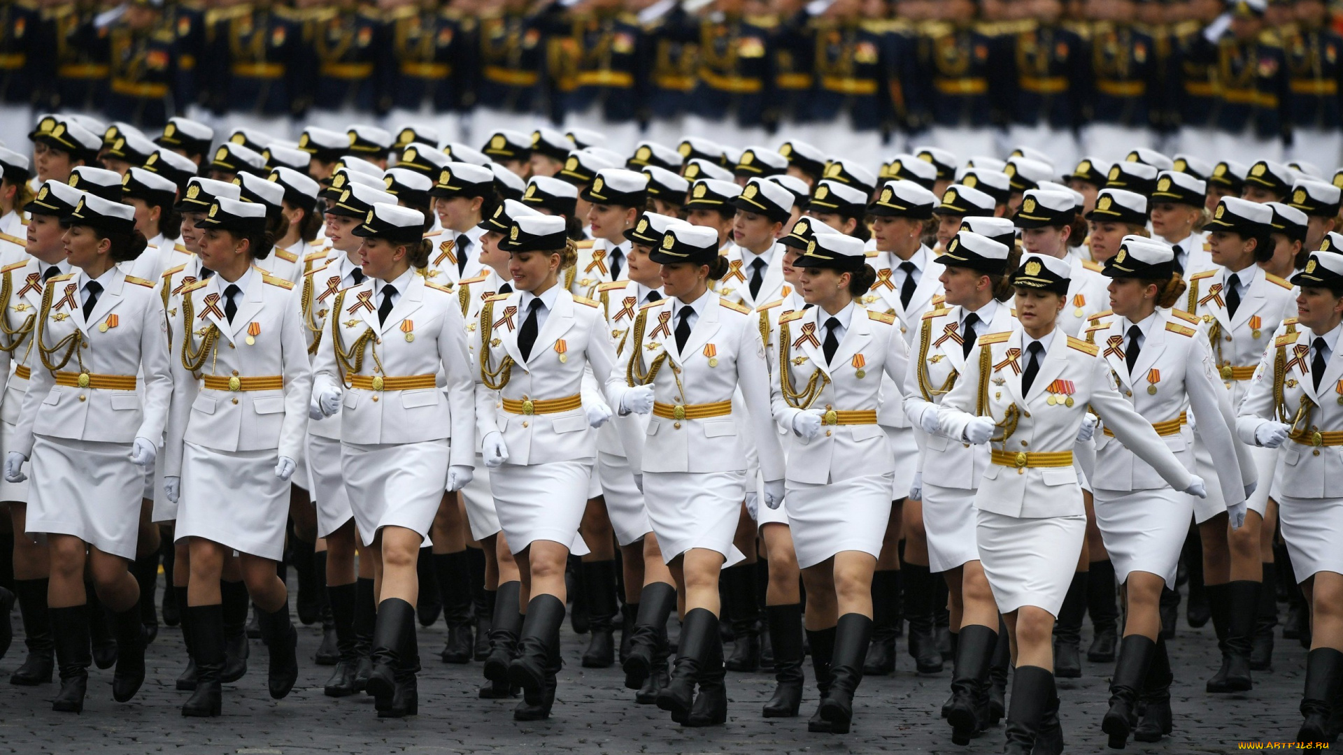 праздничные, день, победы, девушки, парад