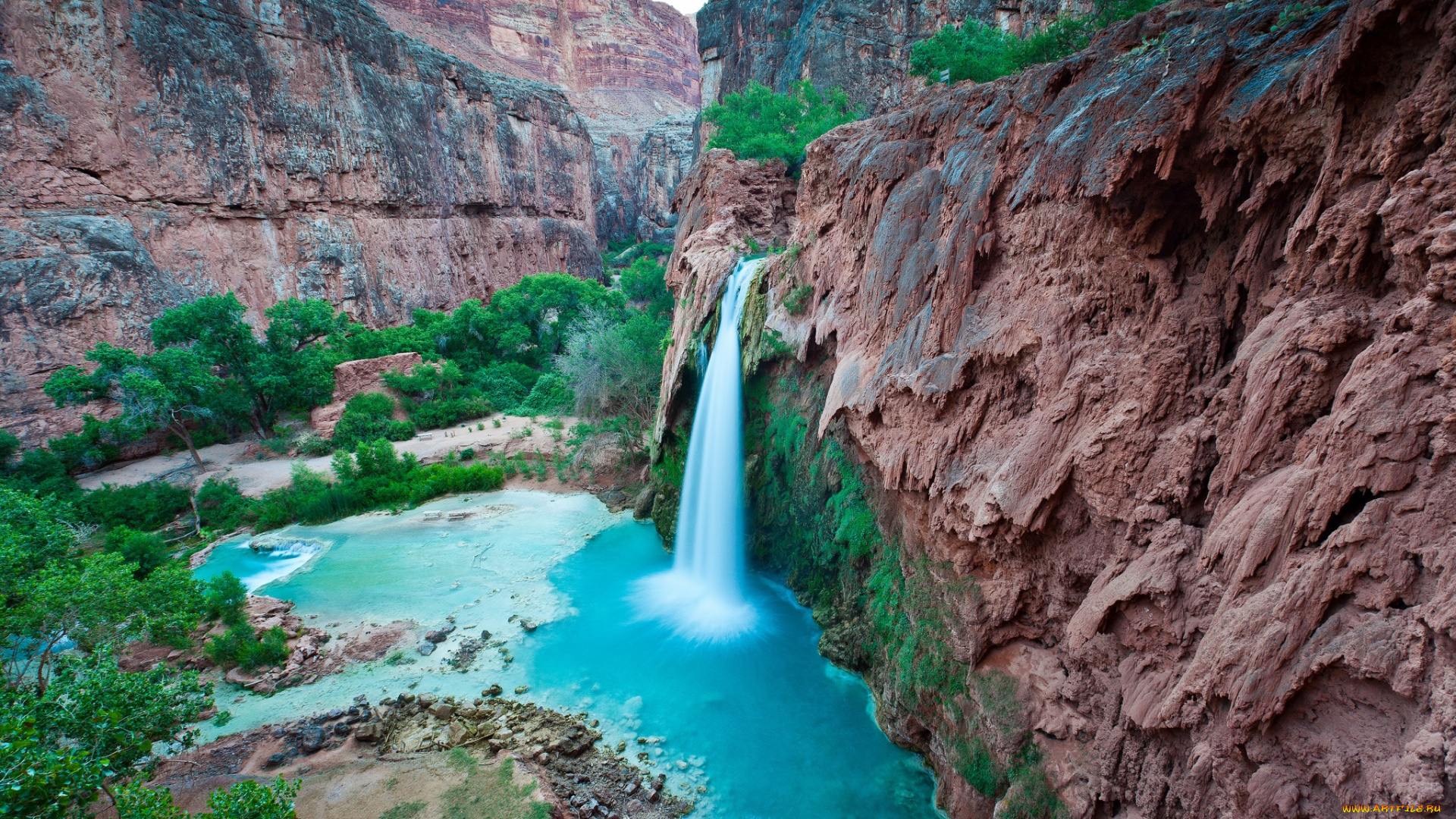 природа, водопады, река, лес, водопад