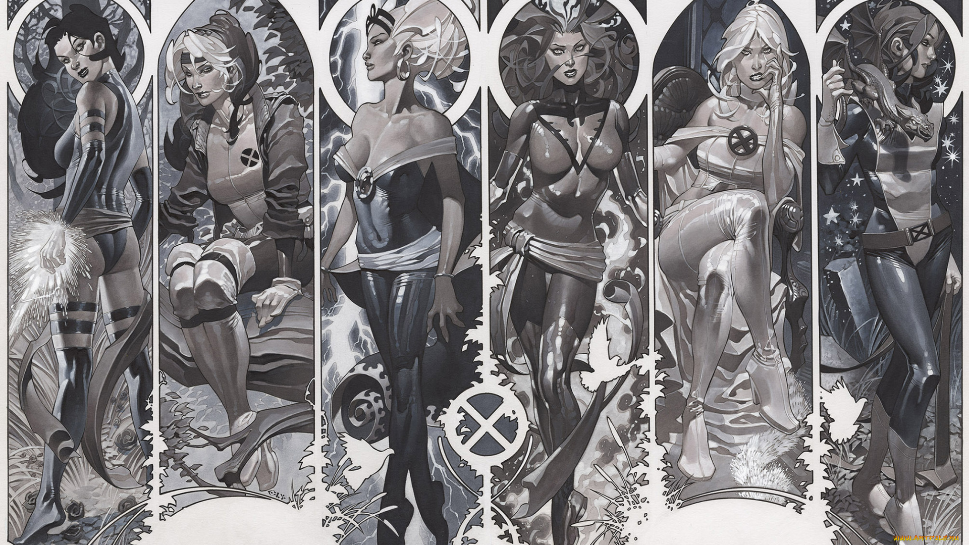 рисованное, комиксы, взгляд, униформа, фон, девушки