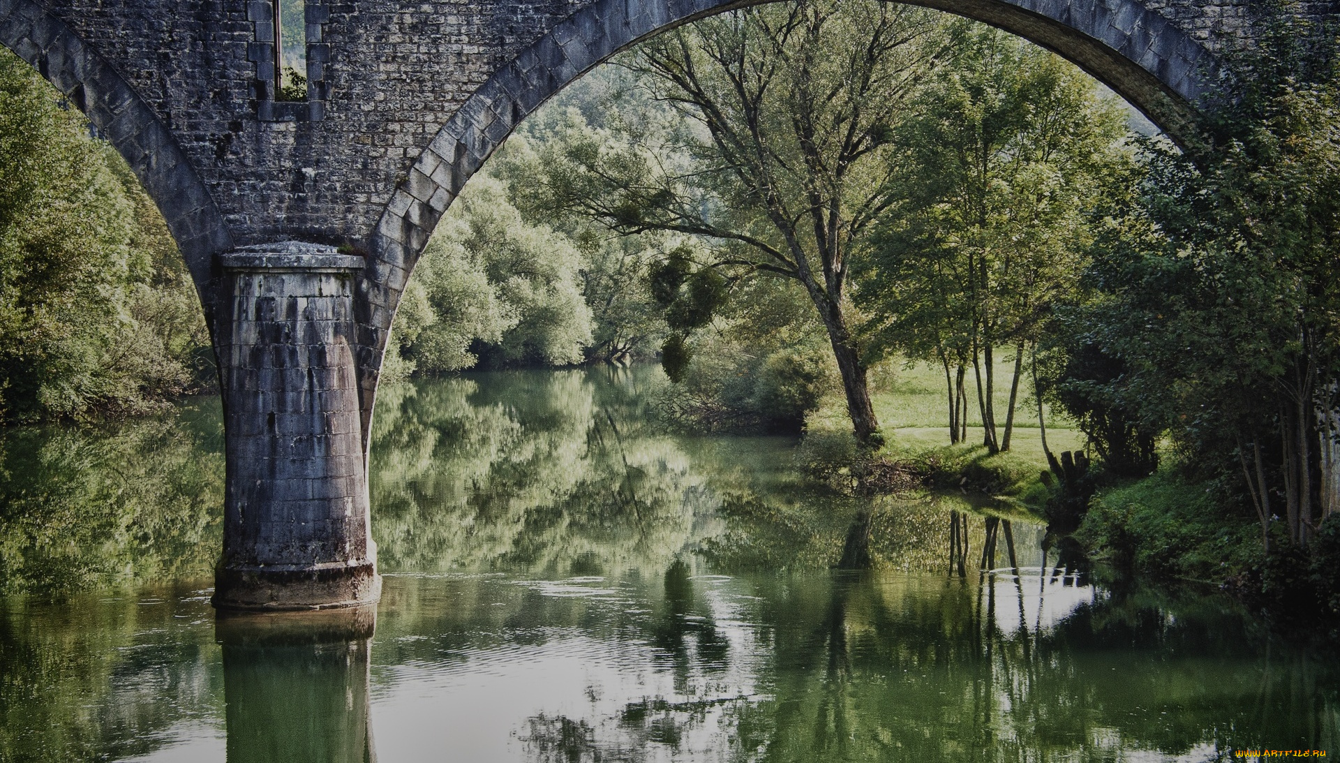 города, -, мосты, деревья, река, мост