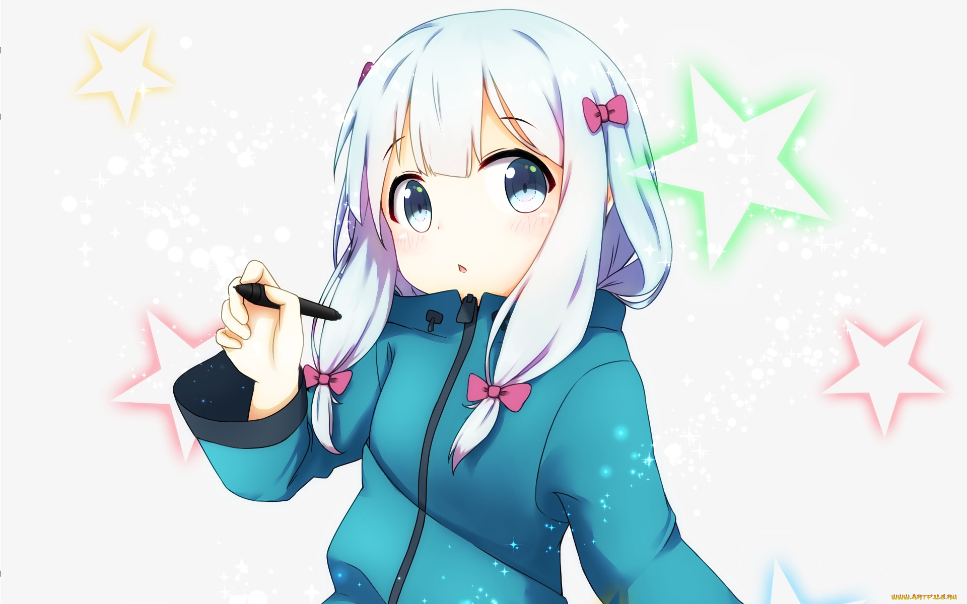 аниме, eromanga-sensei, девушка, взгляд, фон