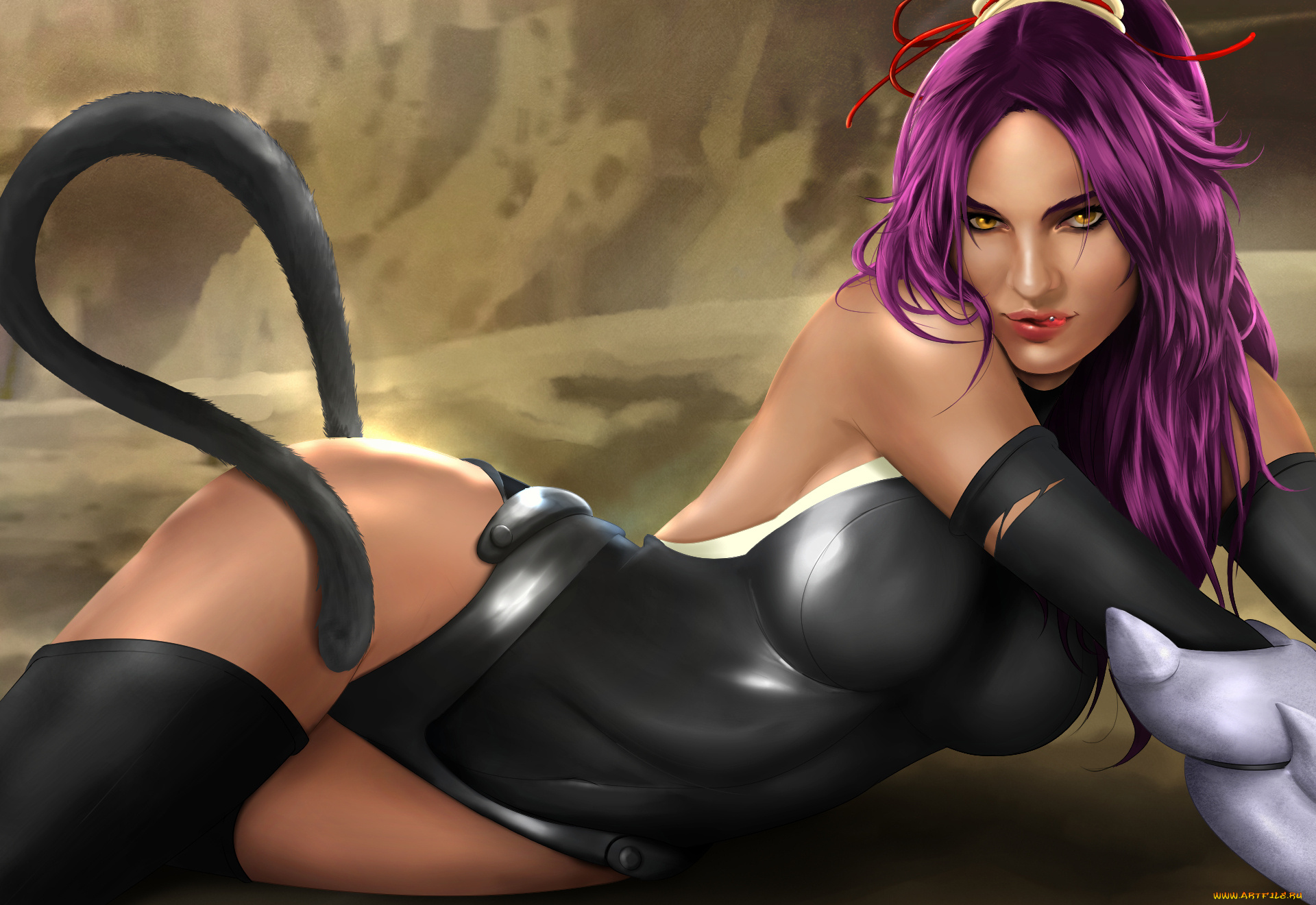 рисованное, комиксы, девушка, взгляд, фон, хвост, униформа