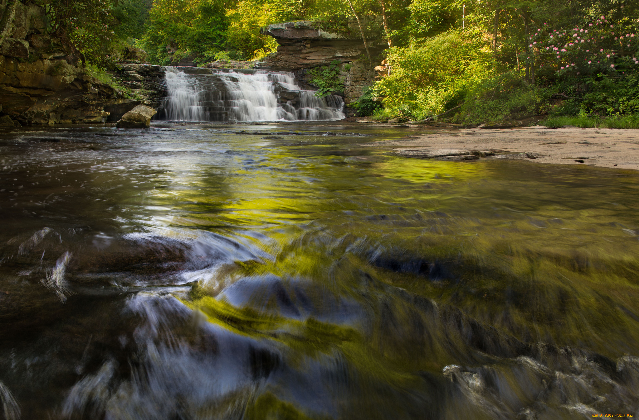 природа, водопады, река, лес, водопад