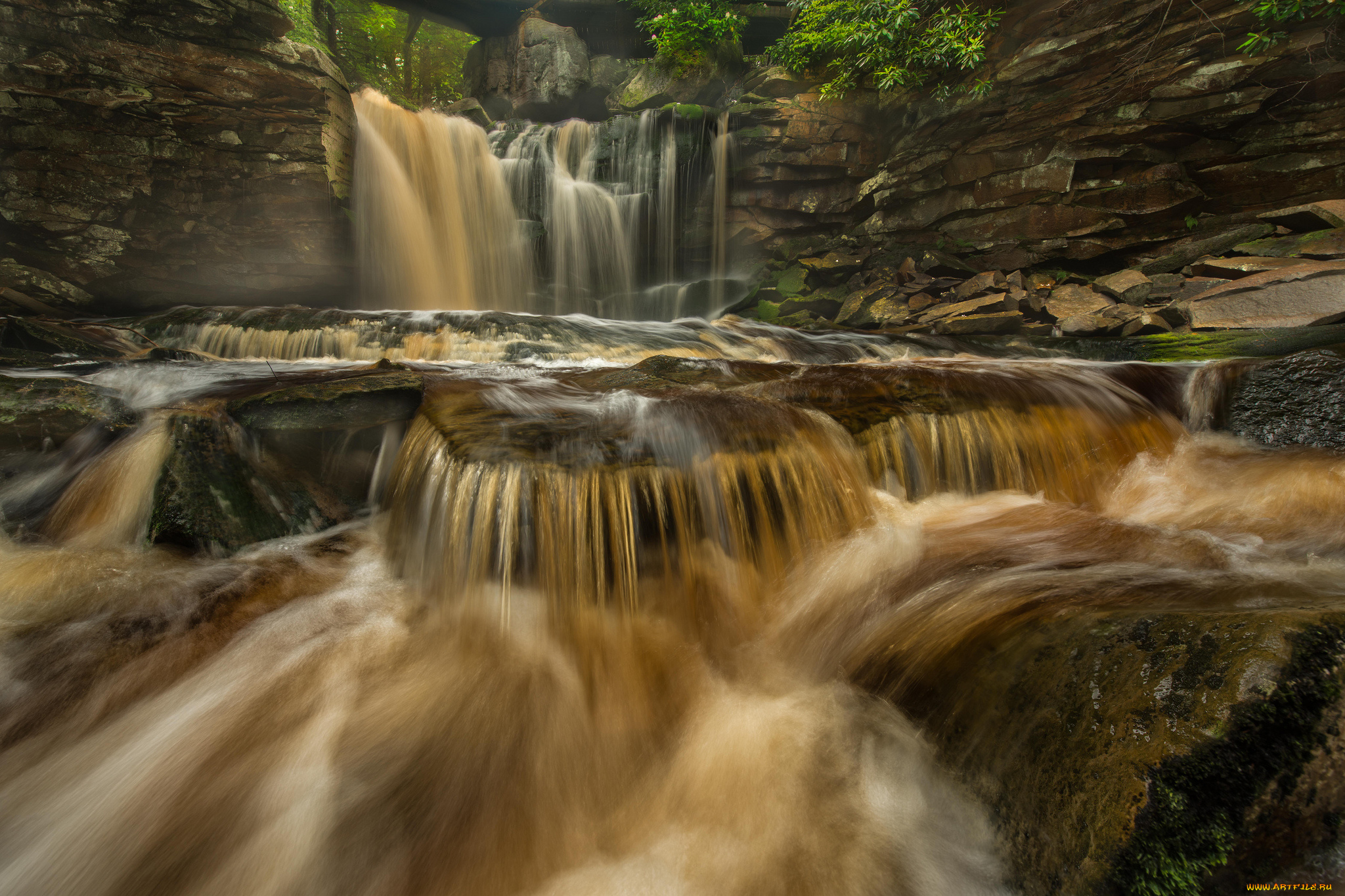 природа, водопады, водопад, река, лес