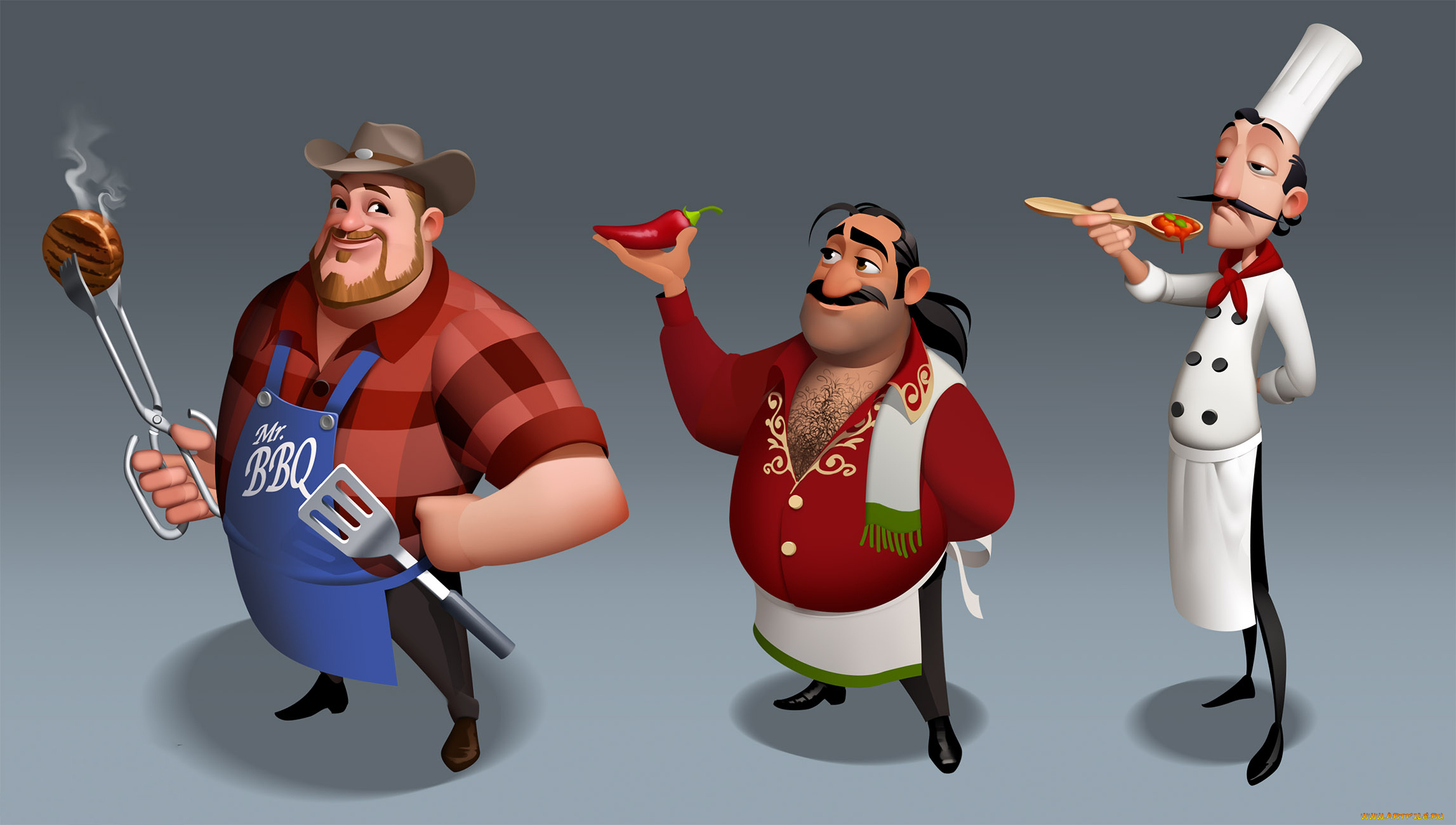 рисованное, люди, взгляд, фон, перец, повар, мужчины, котлета