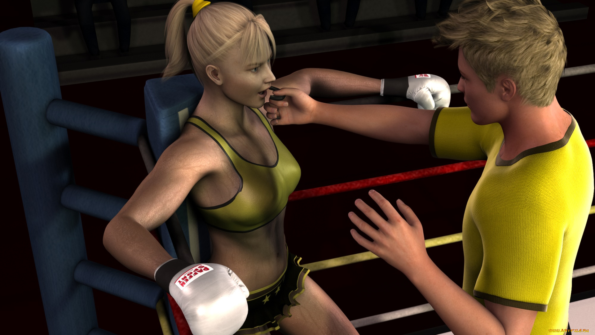 3д, графика, спорт, , sport, девушки, бокс, ринг, фон, взгляд