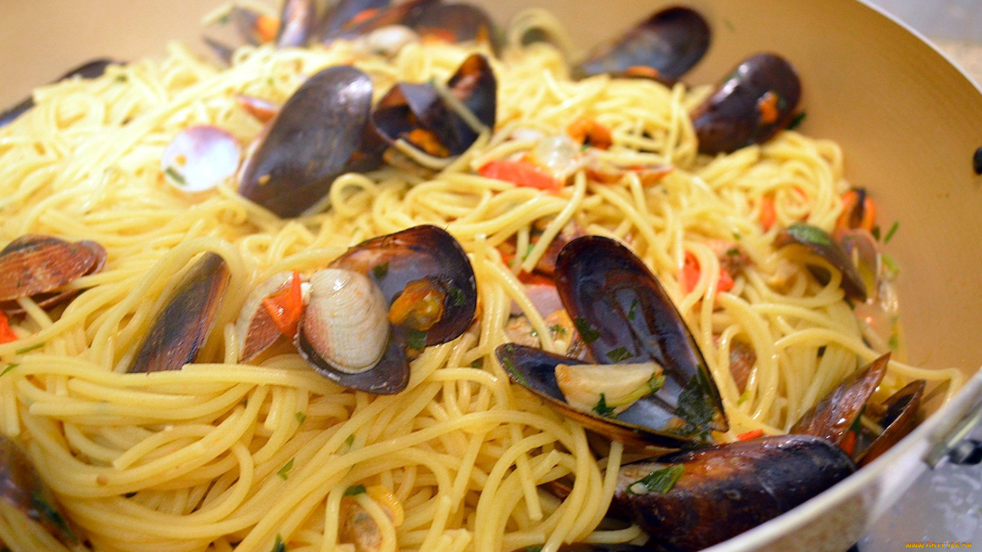 еда, макаронные, блюда, мидии, спагетти, макароны, паста