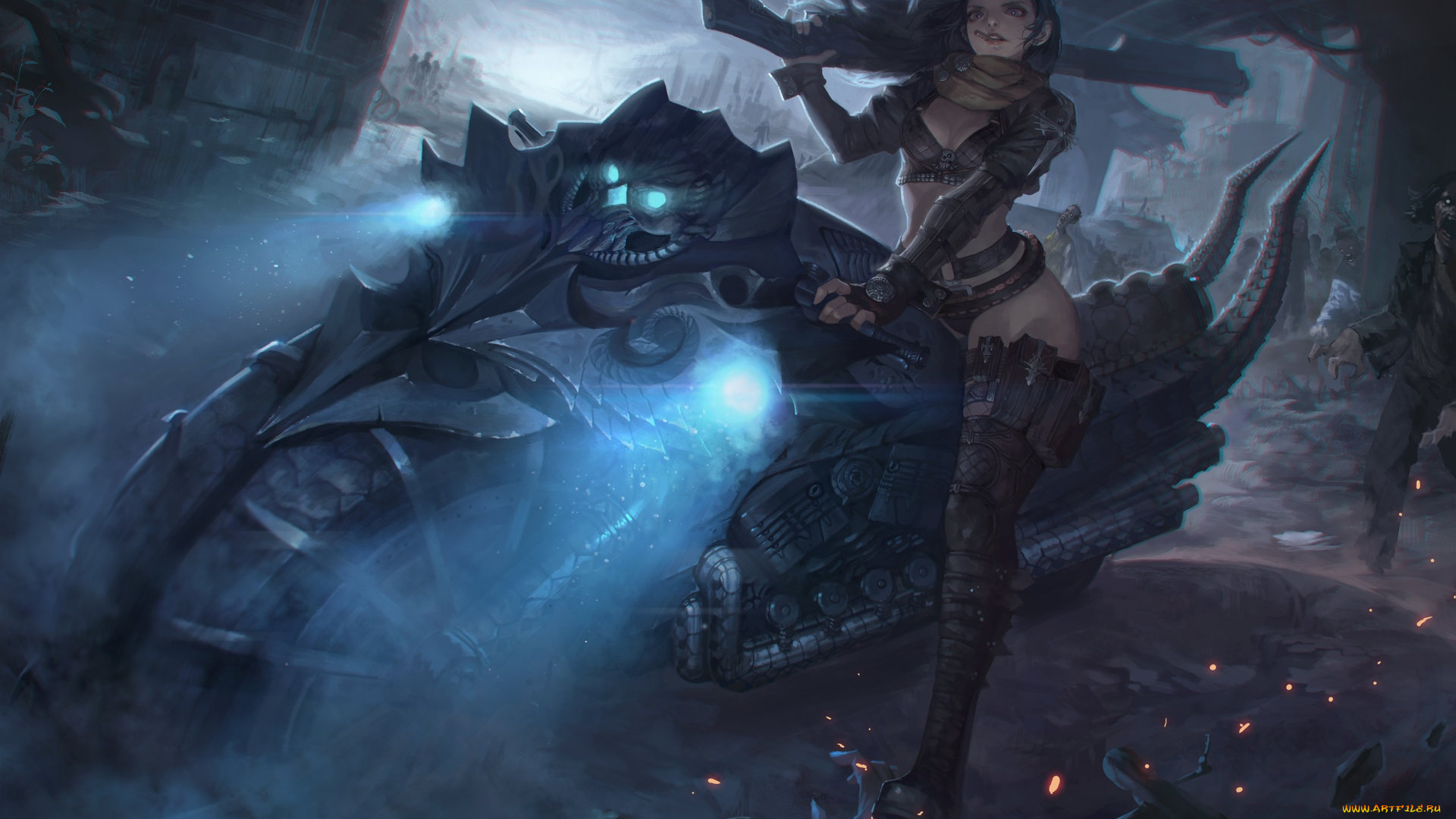 фэнтези, девушки, personal, work, -, zombie, huntress, оружие, город, арт, байк