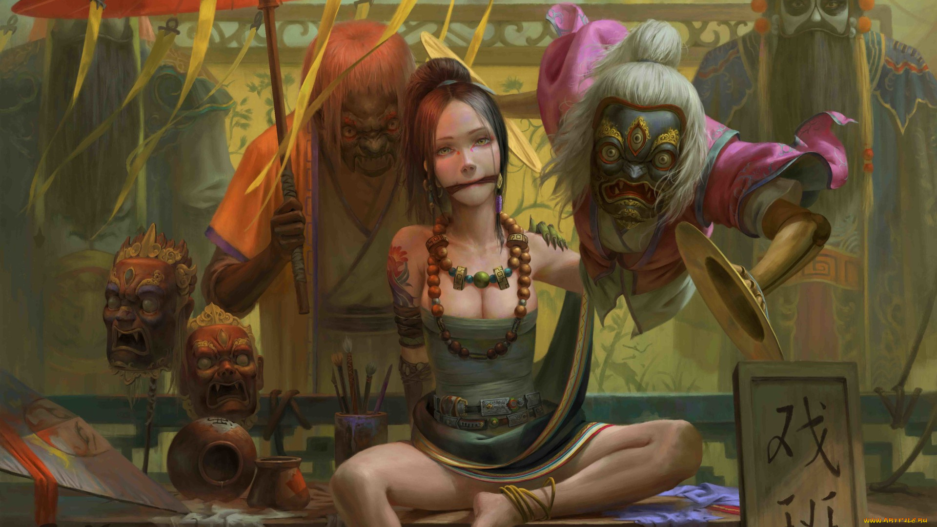 фэнтези, красавицы, и, чудовища, маски, рабыня, чудовище, поза, женщина