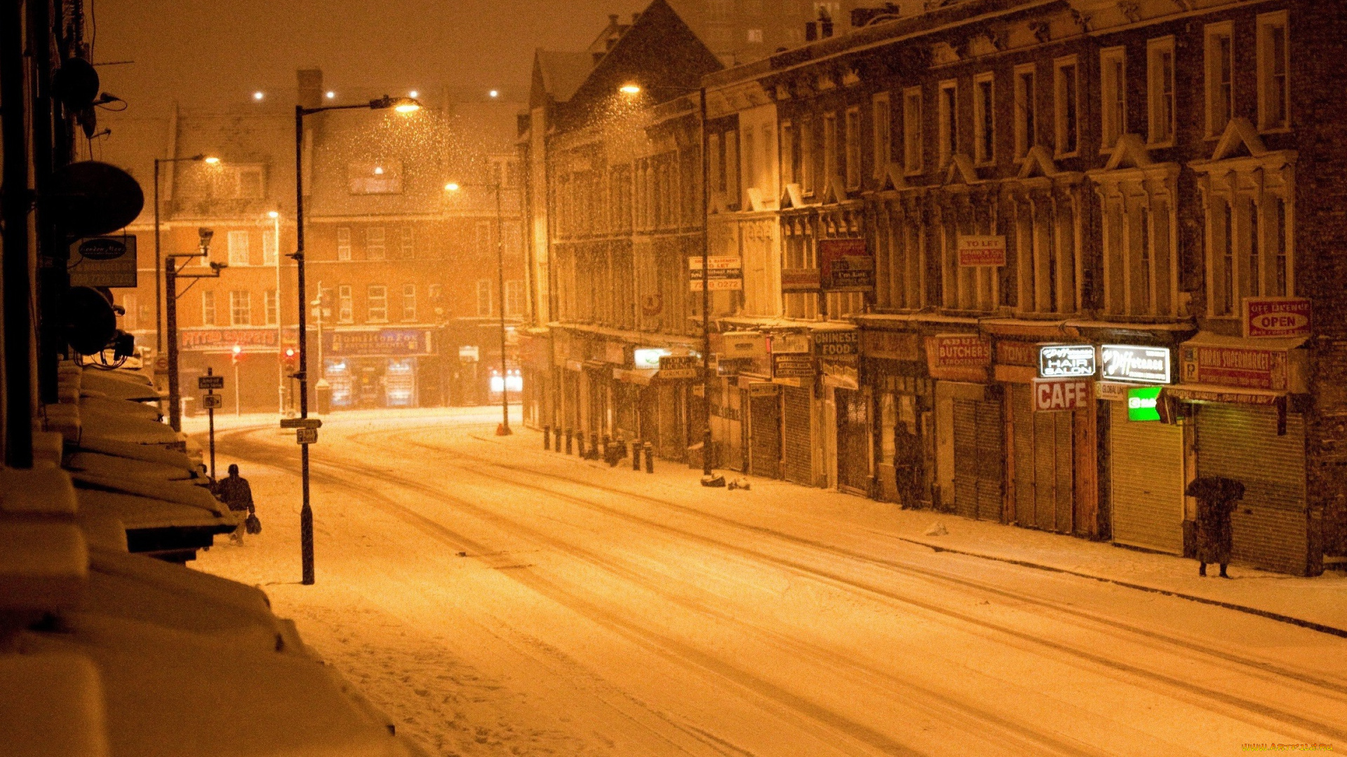 города, -, огни, ночного, города, город, фонари, снег, зима, улица