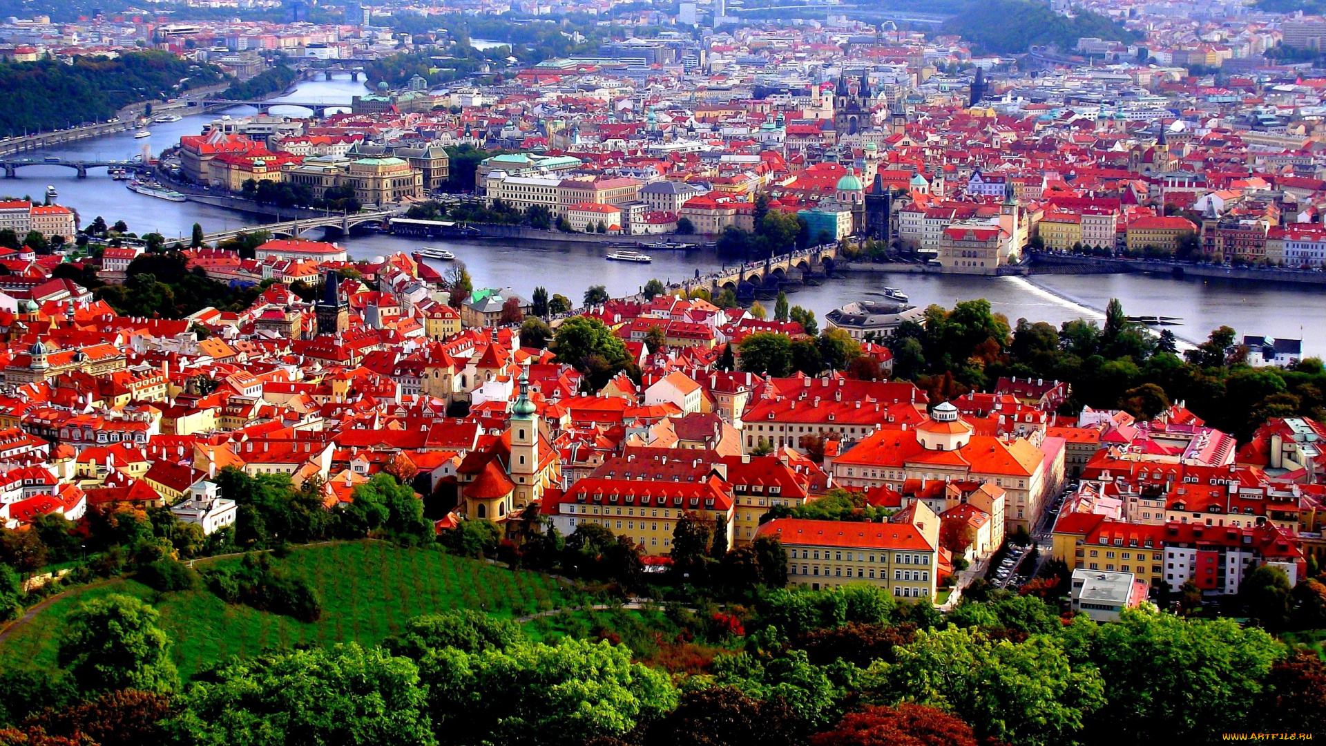 города, прага, , Чехия, панорама