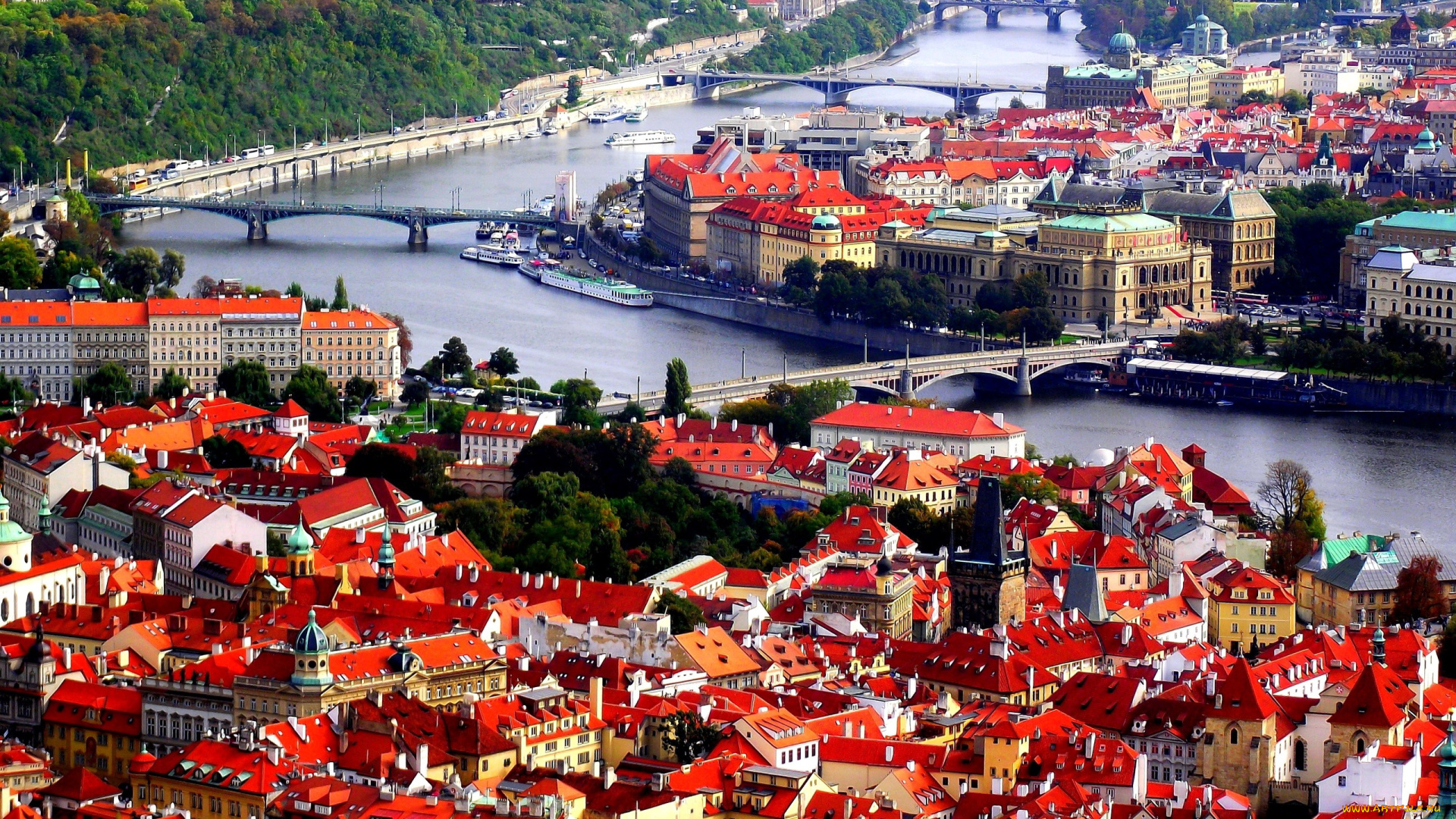 города, прага, , Чехия, панорама