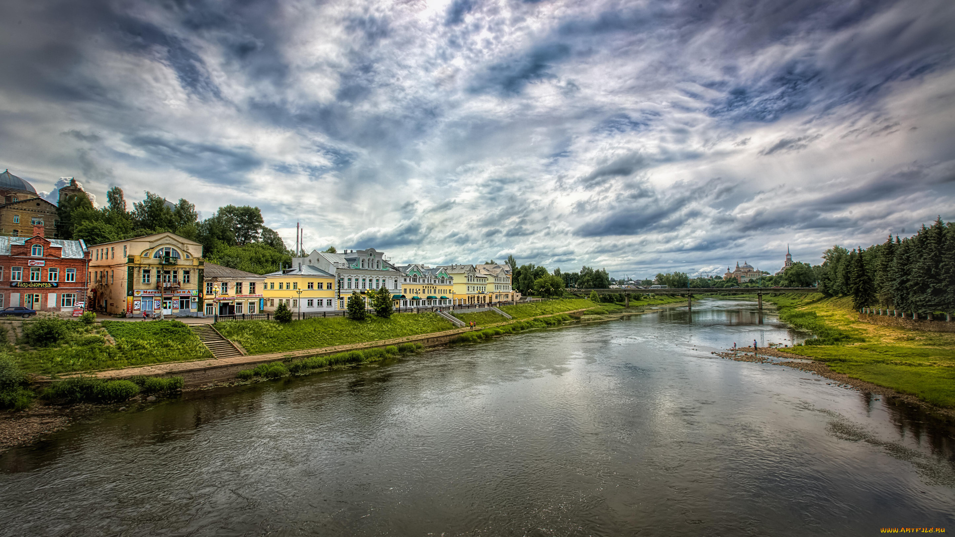 торжок, россия, города, -, пейзажи, тверская, область, город, река, тверце