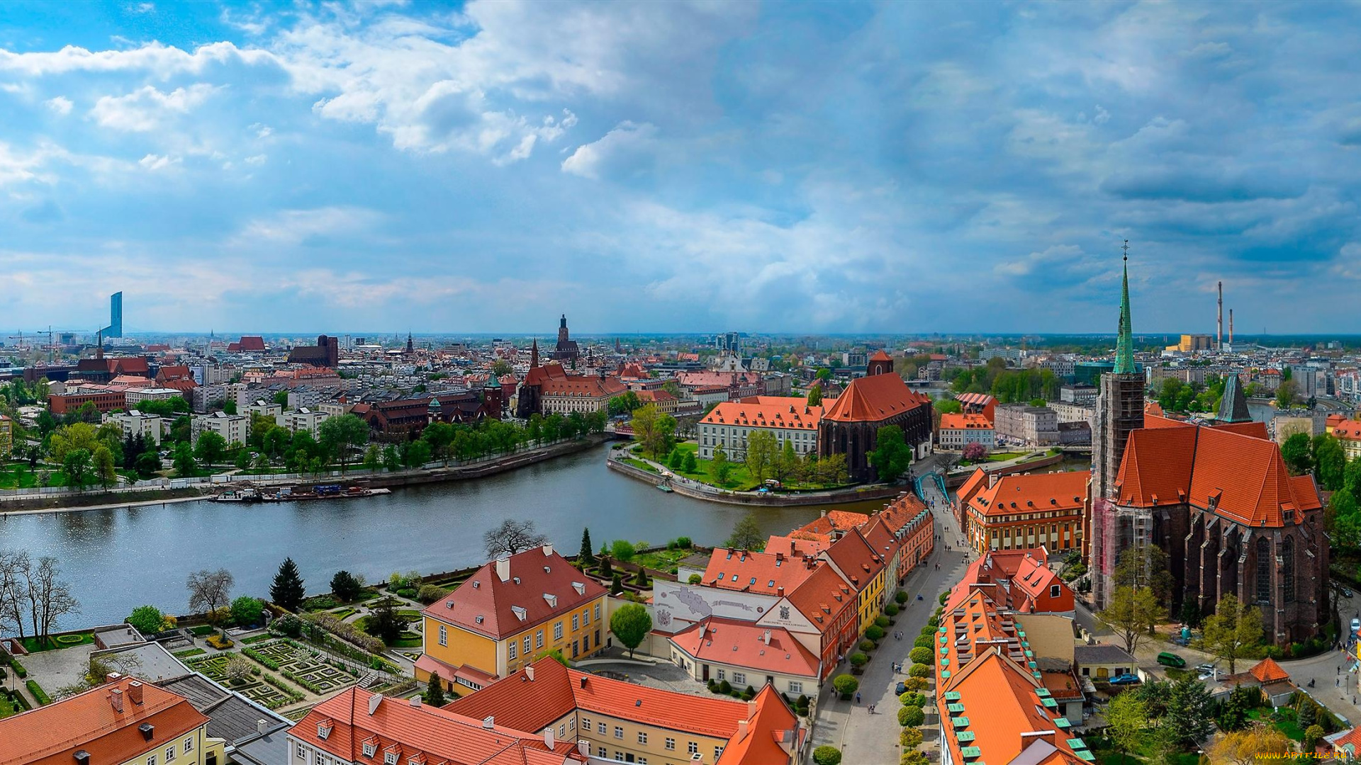 вроцлав, польша, города, вроцлав, , река, дома, город