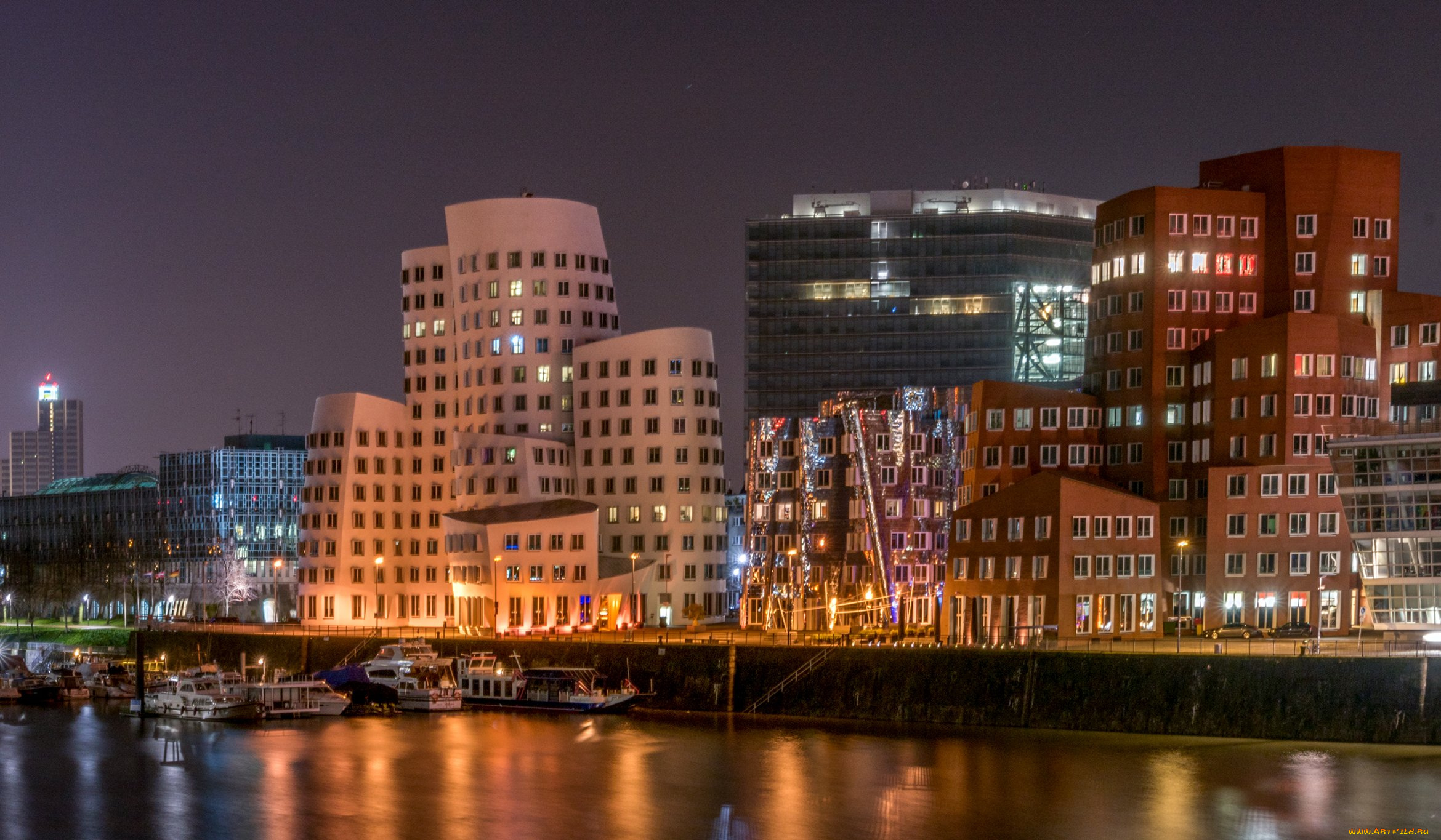 dusseldorf, germany, города, -, огни, ночного, города, dusseldorf, germany