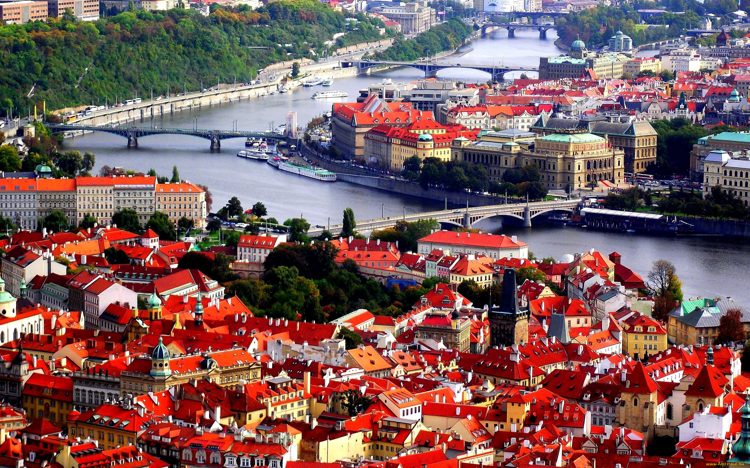 города, прага, , Чехия, панорама