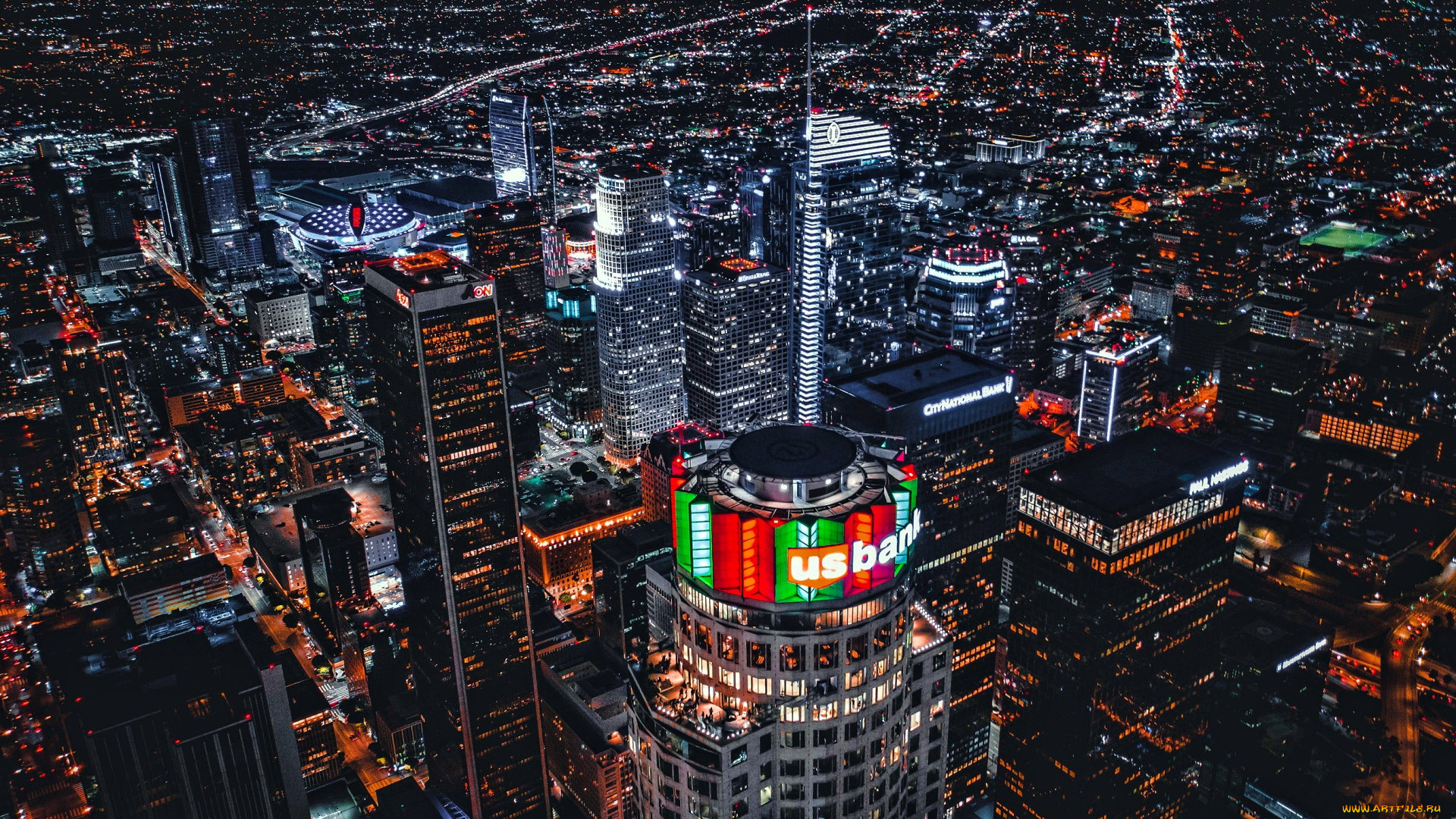 города, лос-анджелес, , сша, огни, вечер