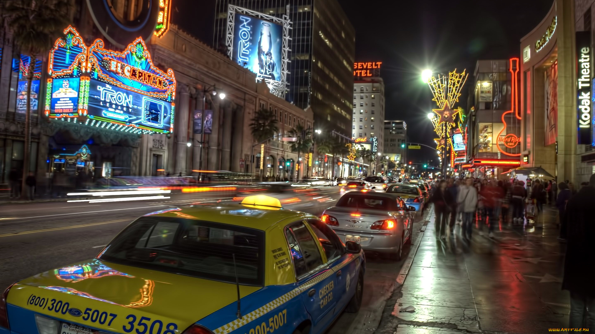 города, лос-анджелес, , сша, огни, вечер, улица