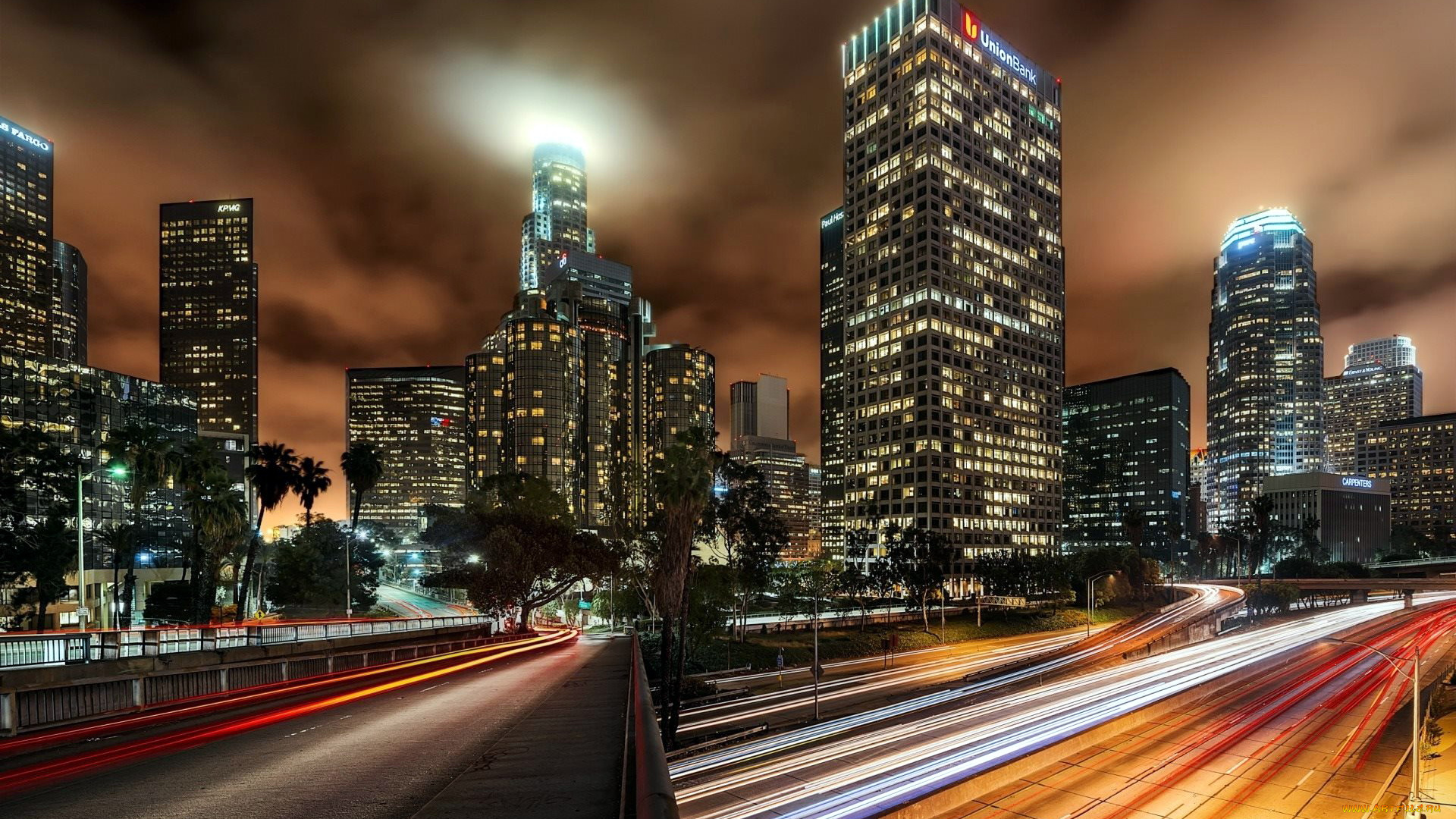 города, лос-анджелес, , сша, огни, вечер, улица