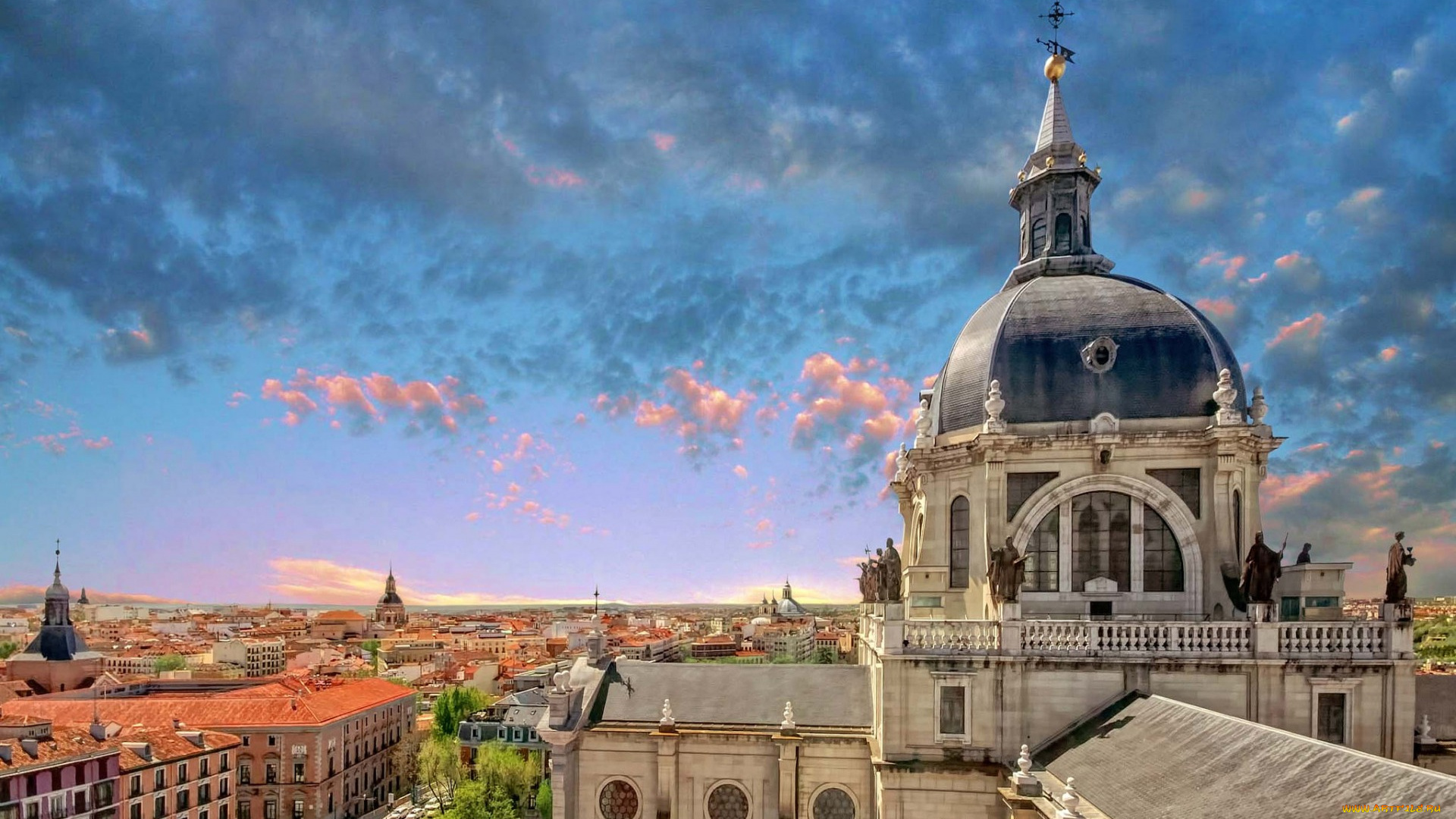 города, мадрид, , испания, собор, панорама