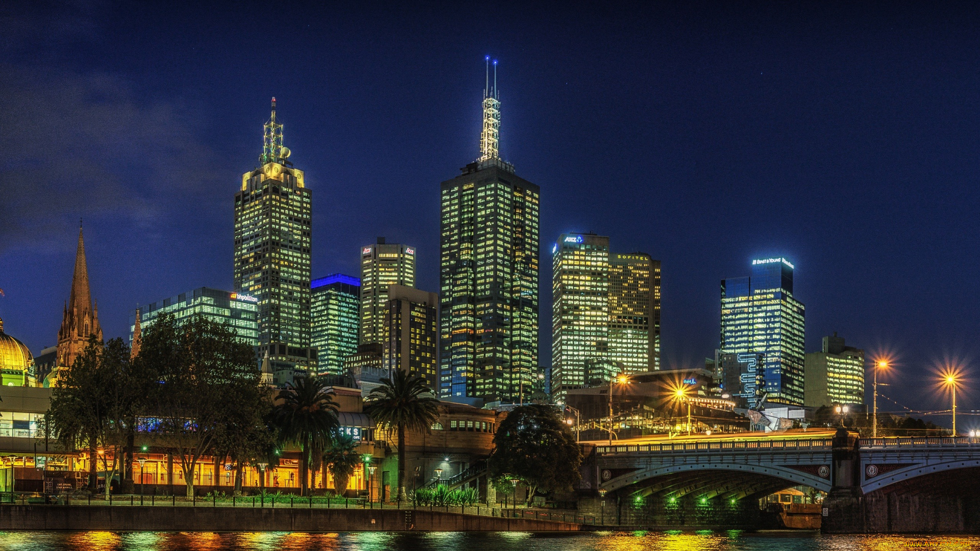 города, мельбурн, , австралия, огни, вечер, мост