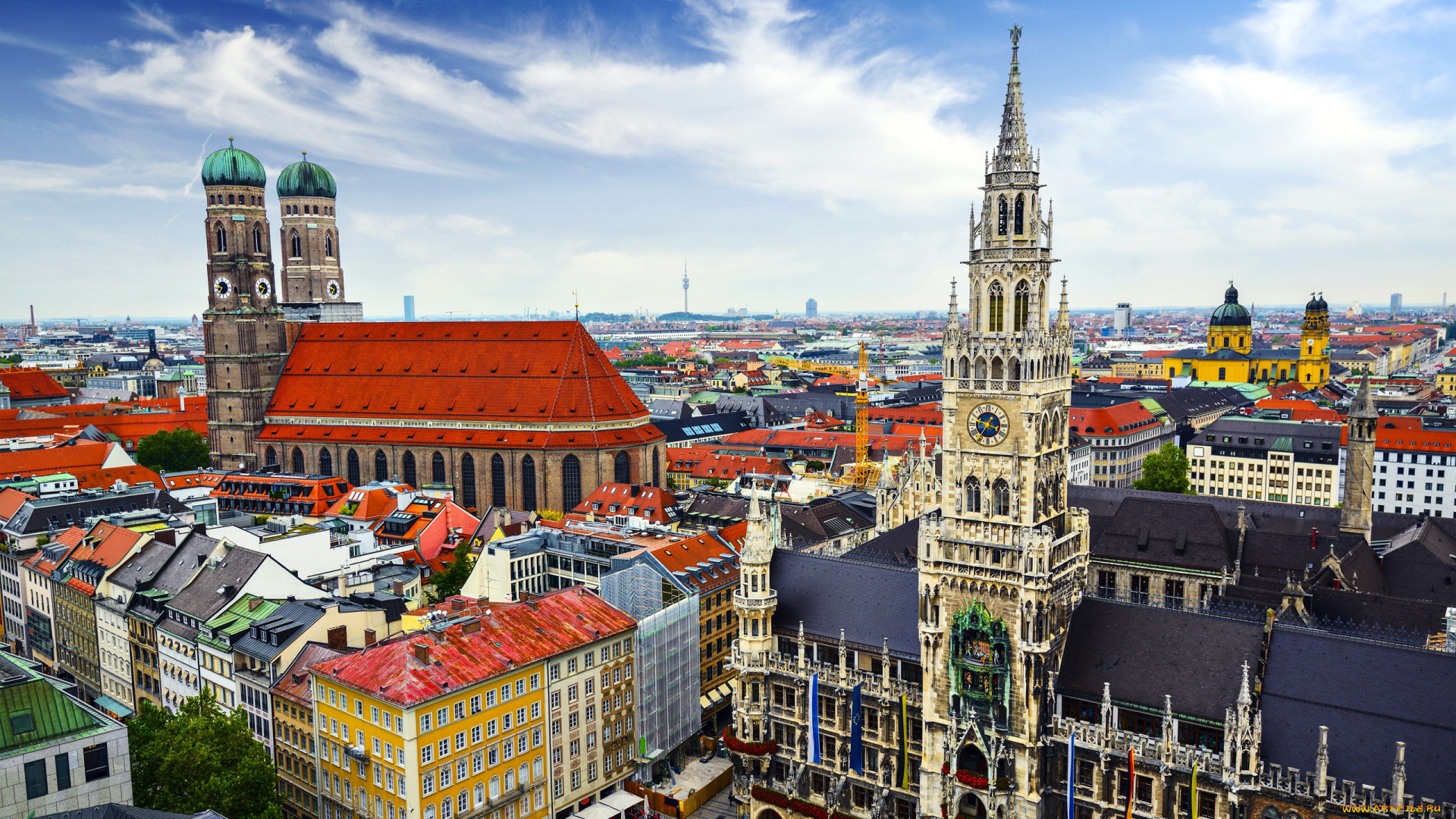 города, мюнхен, , германия, панорама