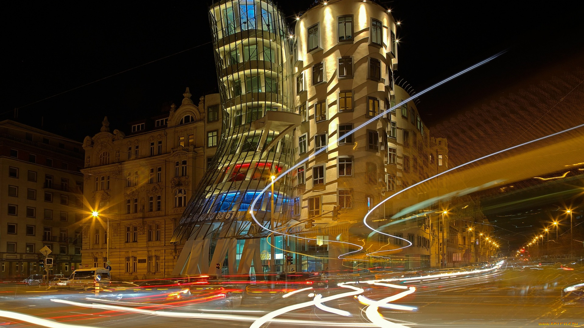 города, прага, , чехия, dancing, house