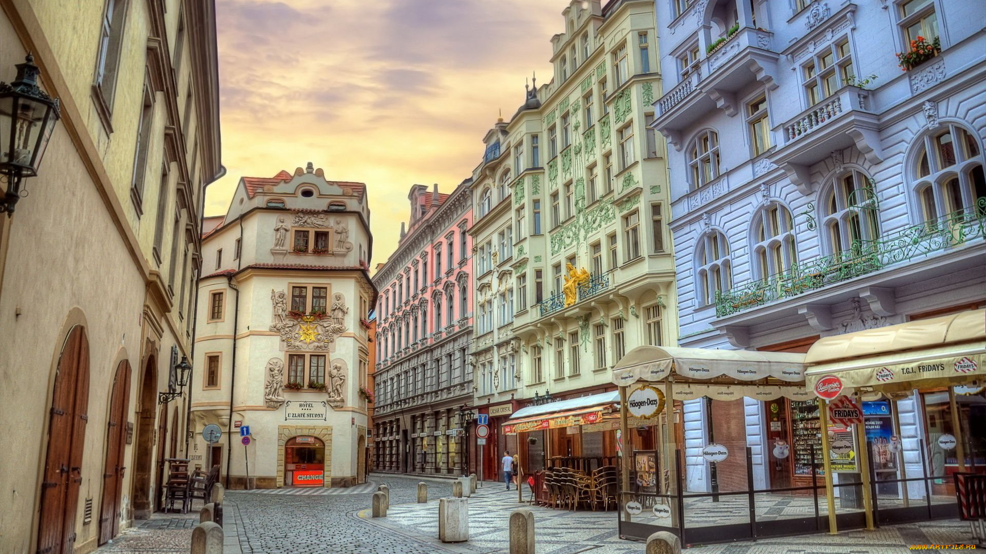 города, прага, , чехия, дома, улица