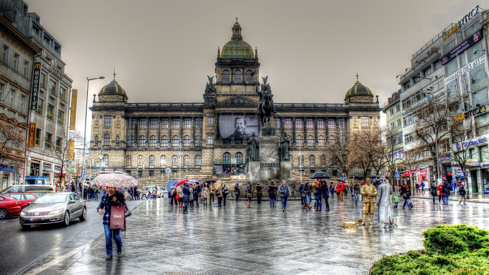 города, прага, , чехия, national, museum, wenceslas, square