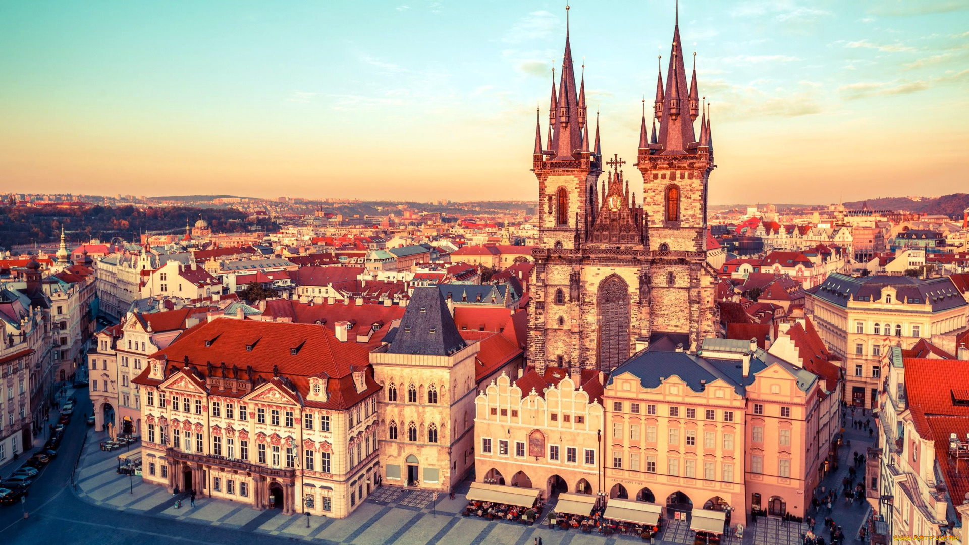 города, прага, , чехия, панорама