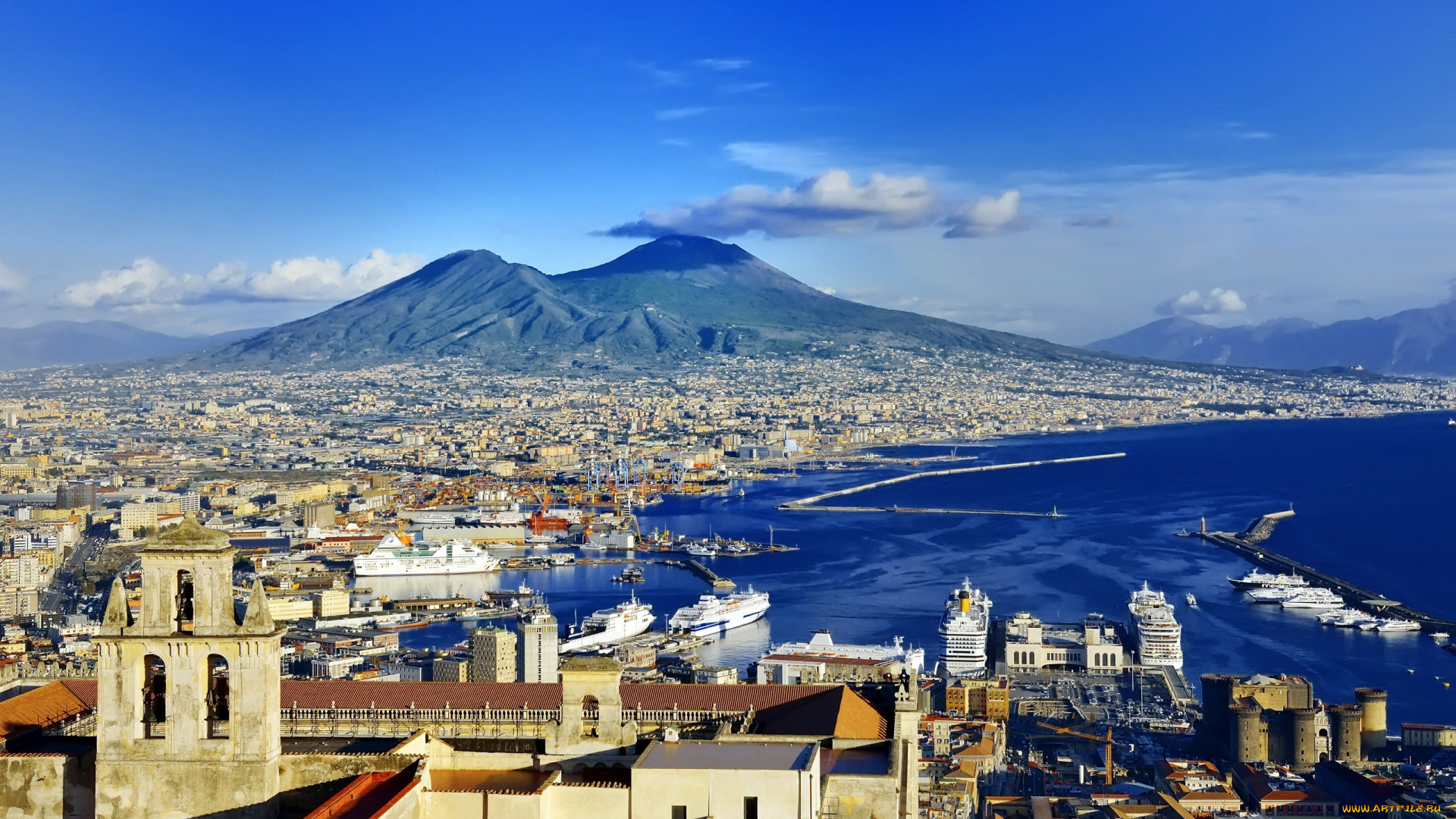 неаполь, италия, города, -, панорамы