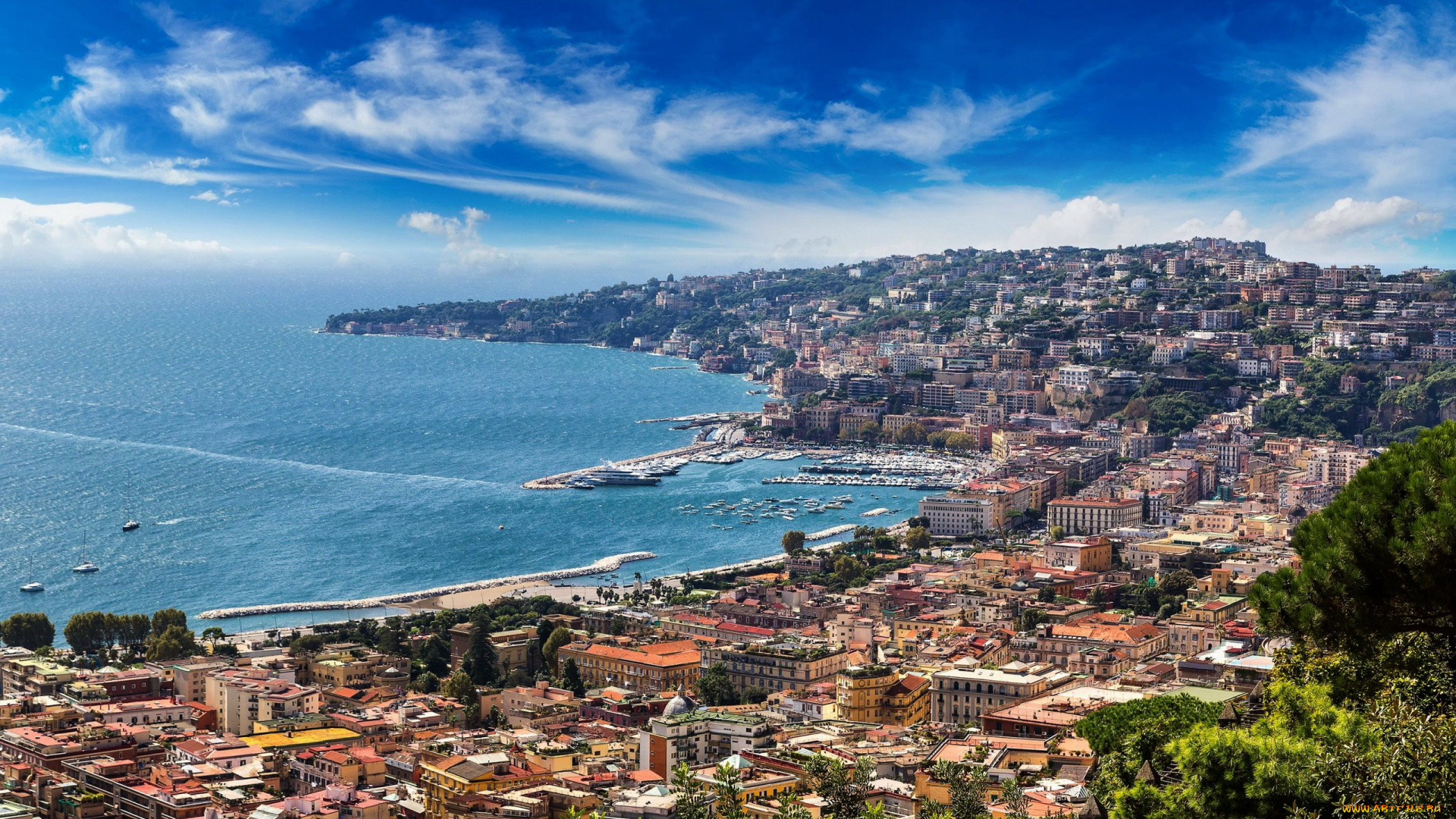 неаполь, италия, города, -, панорамы