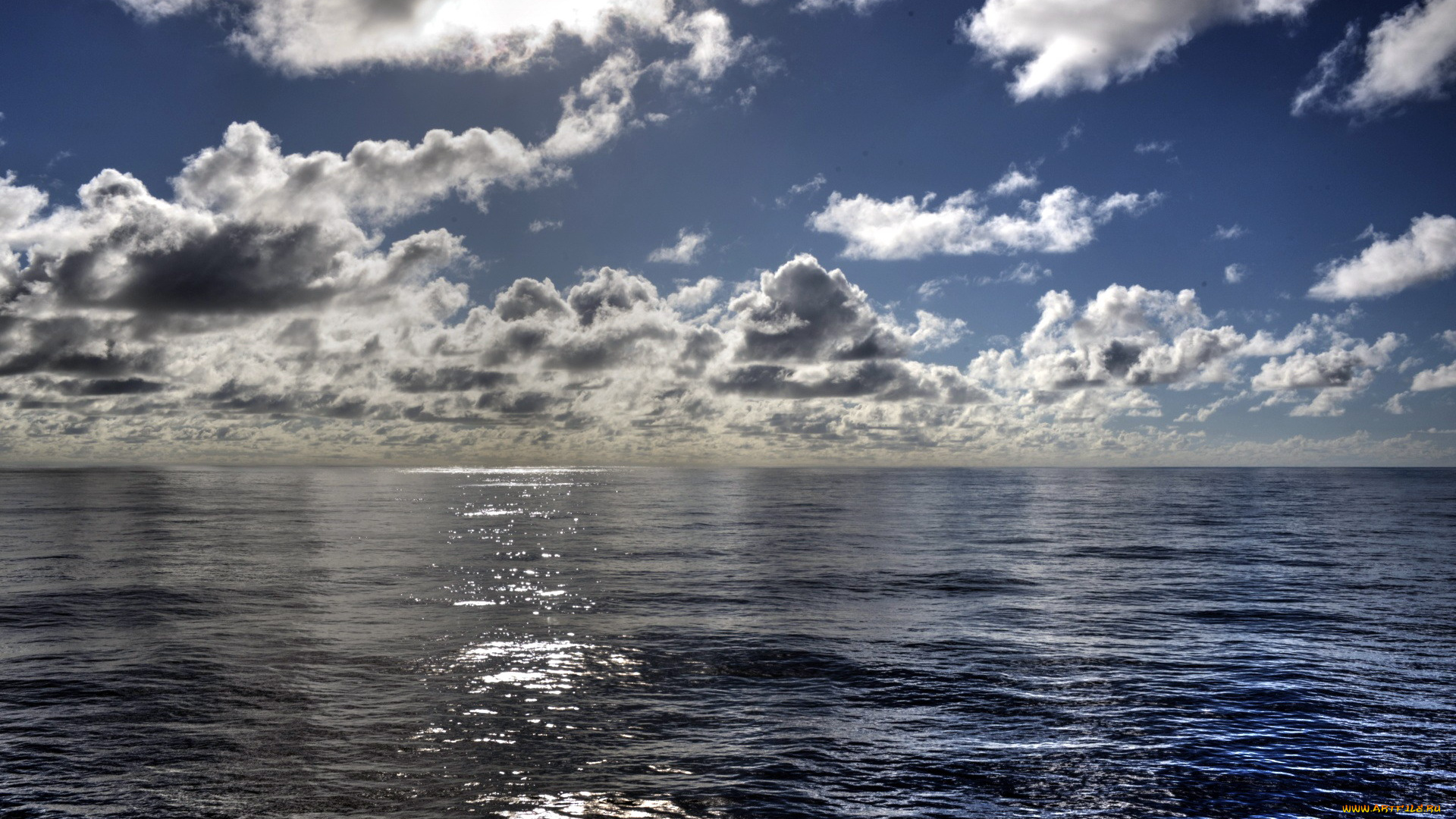 природа, моря, океаны, вода, блики, облака