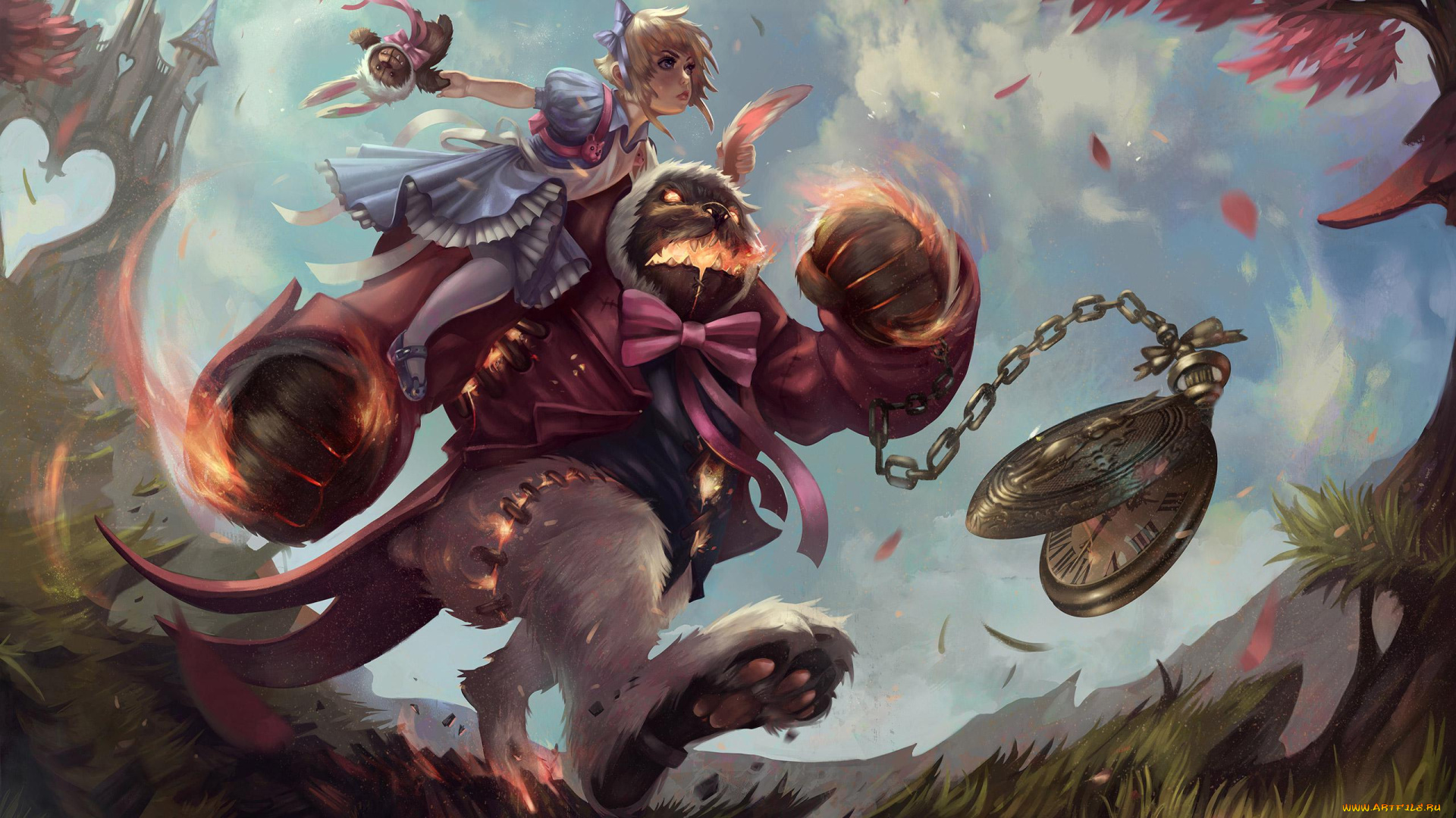 видео, игры, league, of, legends, энни, кролик, часы, монстр, девочка, мишка, замок