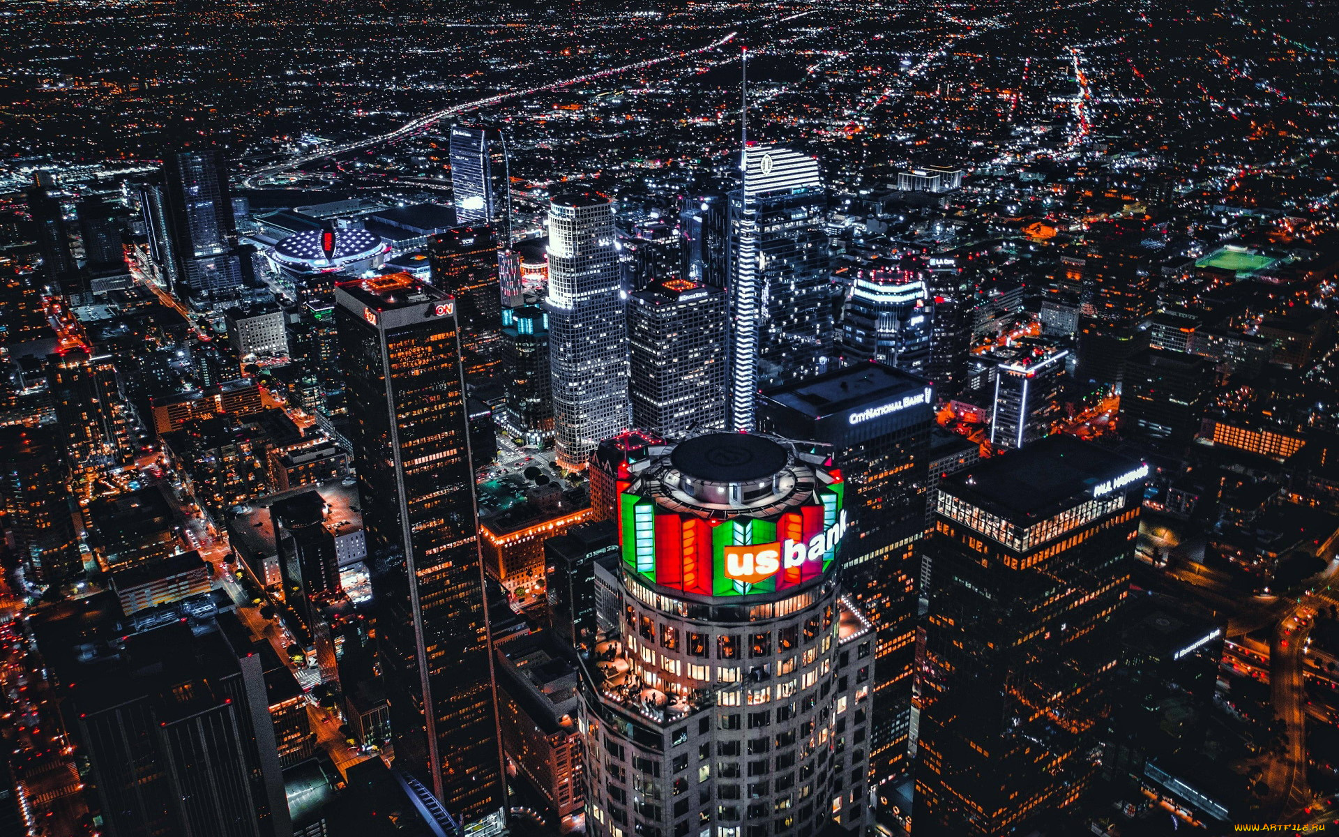 города, лос-анджелес, , сша, огни, вечер