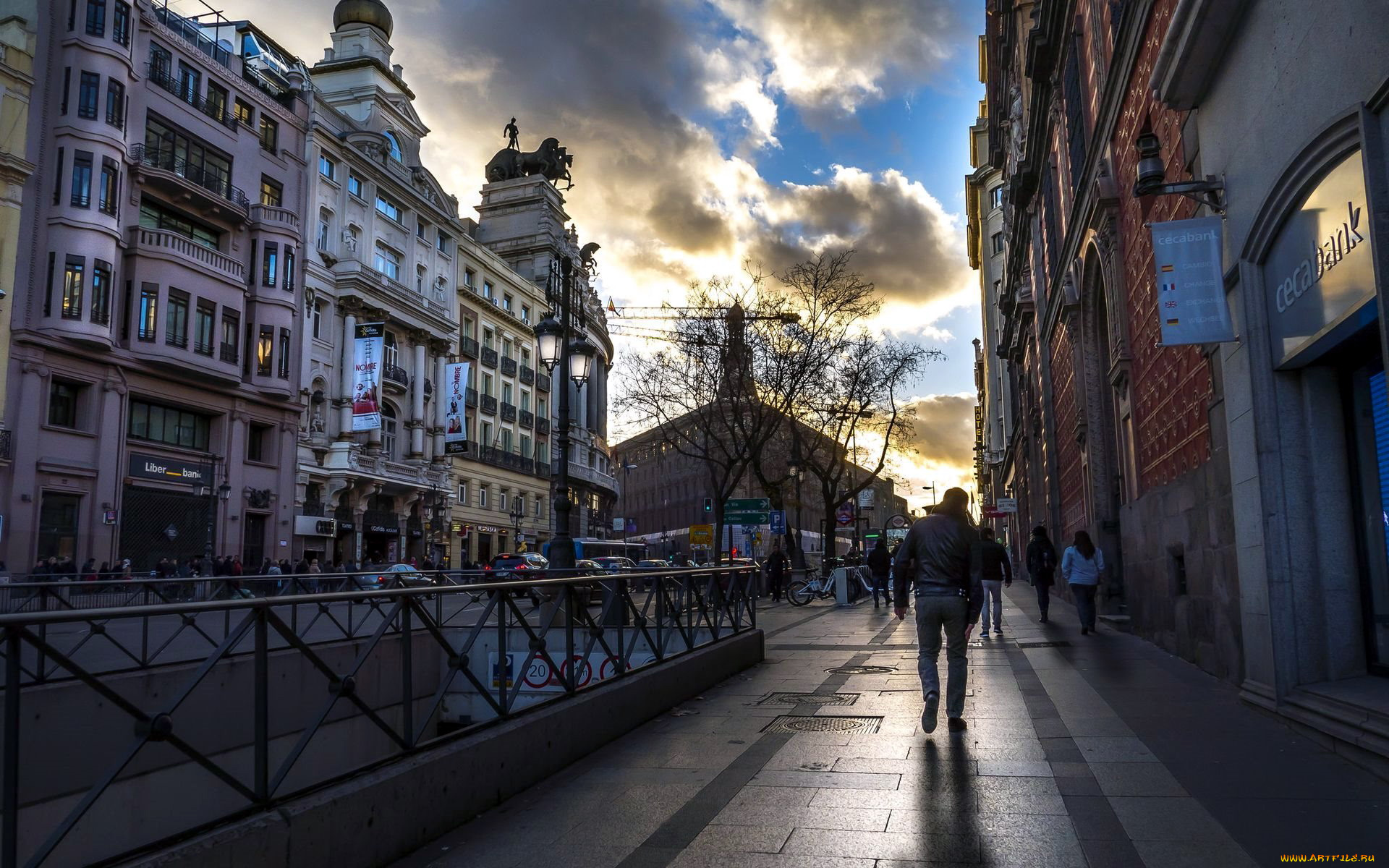 города, мадрид, , испания, облака, вечер, улица