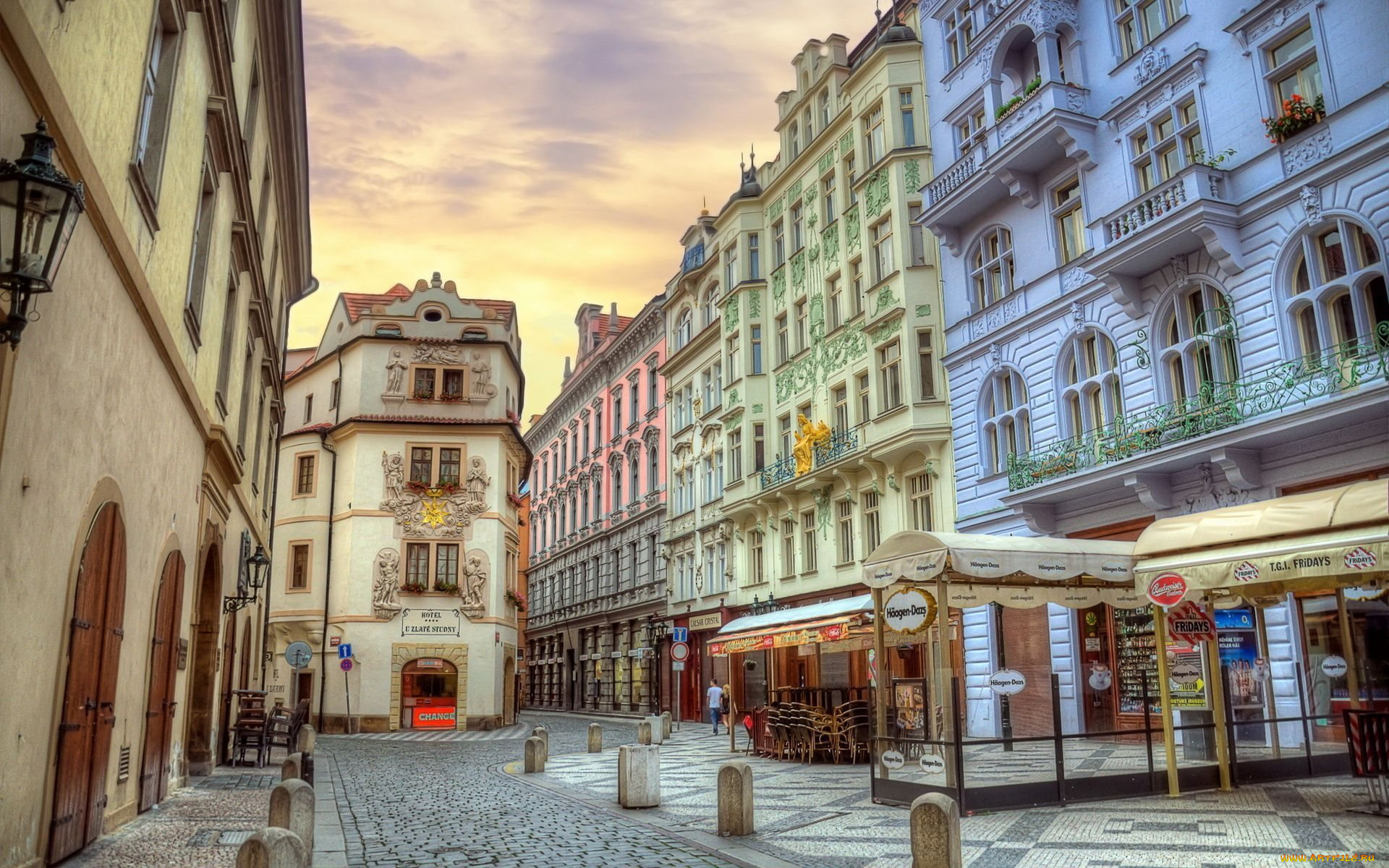 города, прага, , чехия, дома, улица