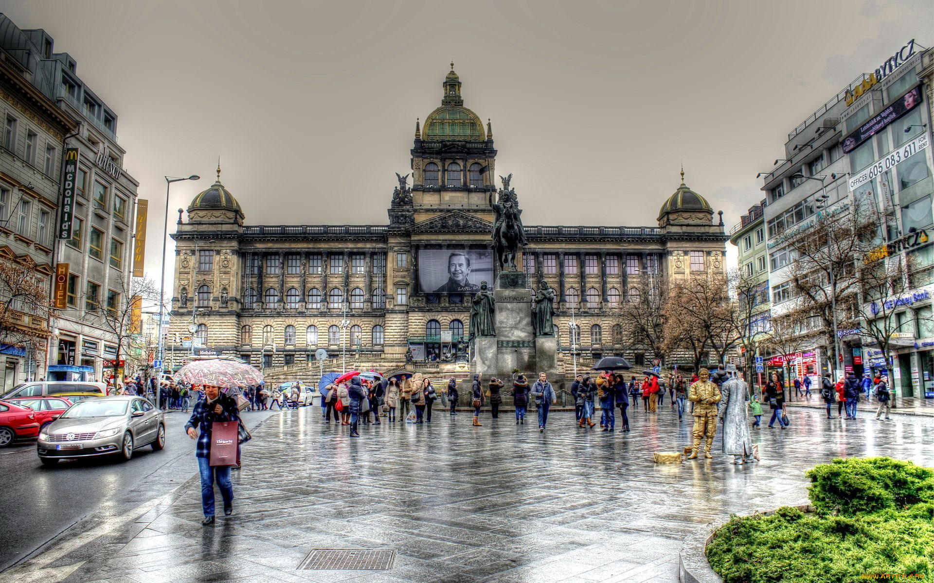города, прага, , чехия, national, museum, wenceslas, square